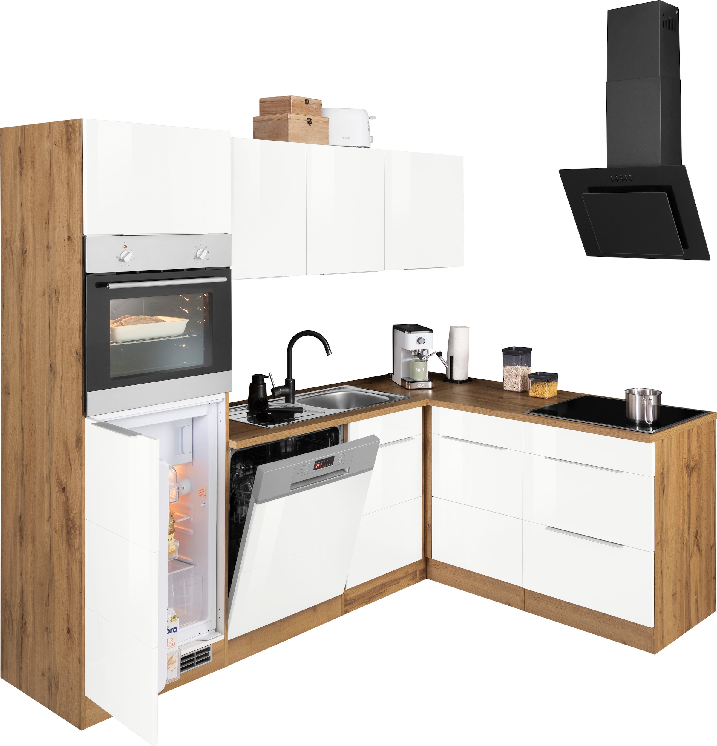 KOCHSTATION Winkelküche »KS-Brindisi Stellbreite 230/170 cm« wahlweise mit E-Geräten und Induktion, mit MDF-Fronten