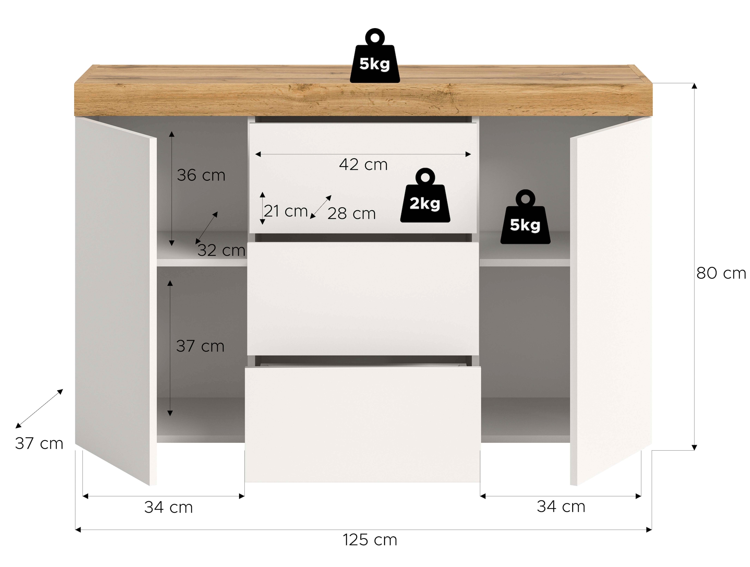 GOODproduct Sideboard »MAMBO, Breite 125cm, 2 Türen, 3 Schubkästen, push-2-open« 2 farbige Ausführung, in verschiedenen Farben erhältlich, 1 cuis tlg. Sideboard, Kommode, Wohnzimmer, Flur, Arbeitszimmer