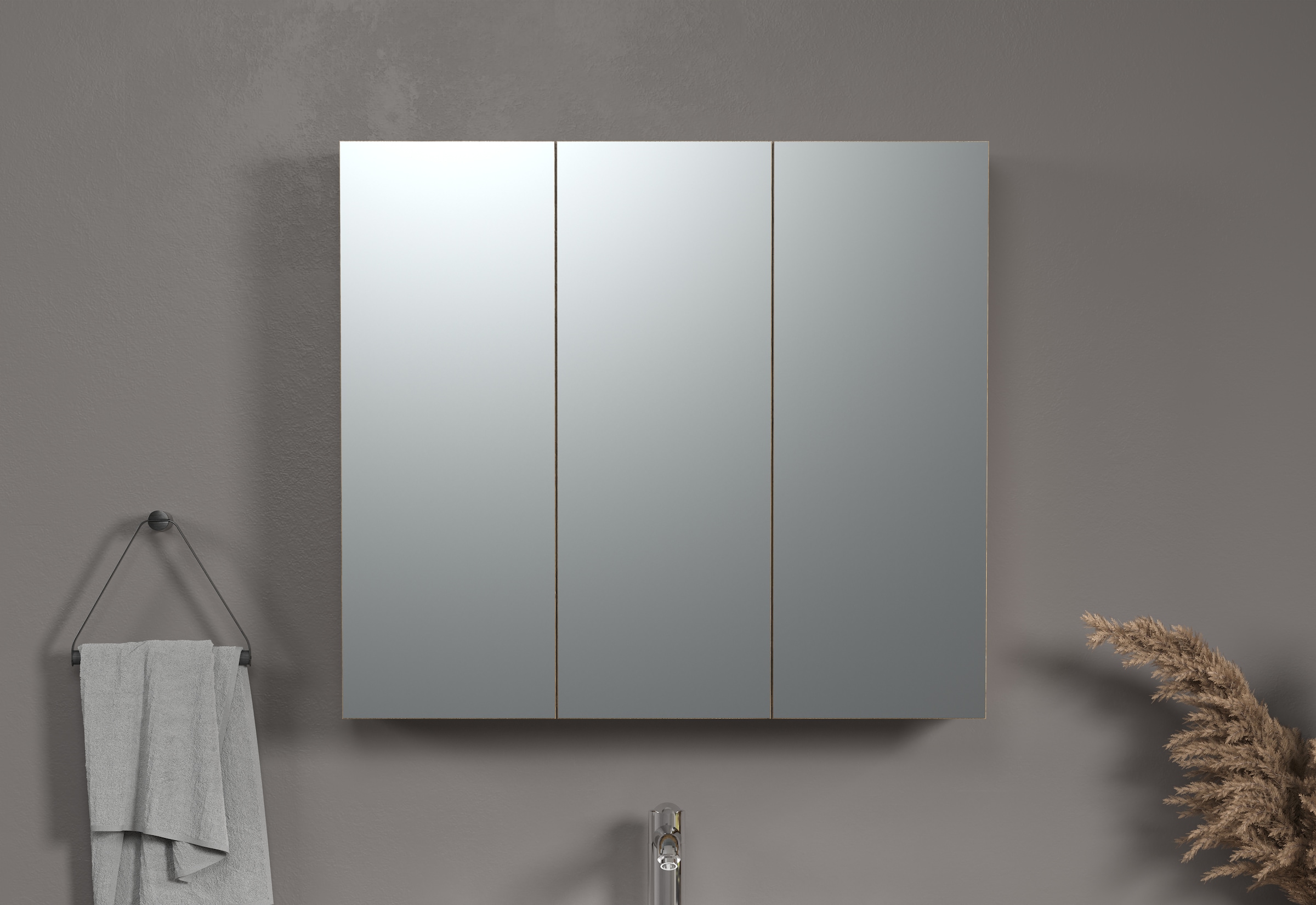 welltime Spiegelschrank »Amrum« 1 Stk. tlg. 3-Türiger Badspiegel mit Stauraum - Masse (B/T/H) 90/20/80 cm