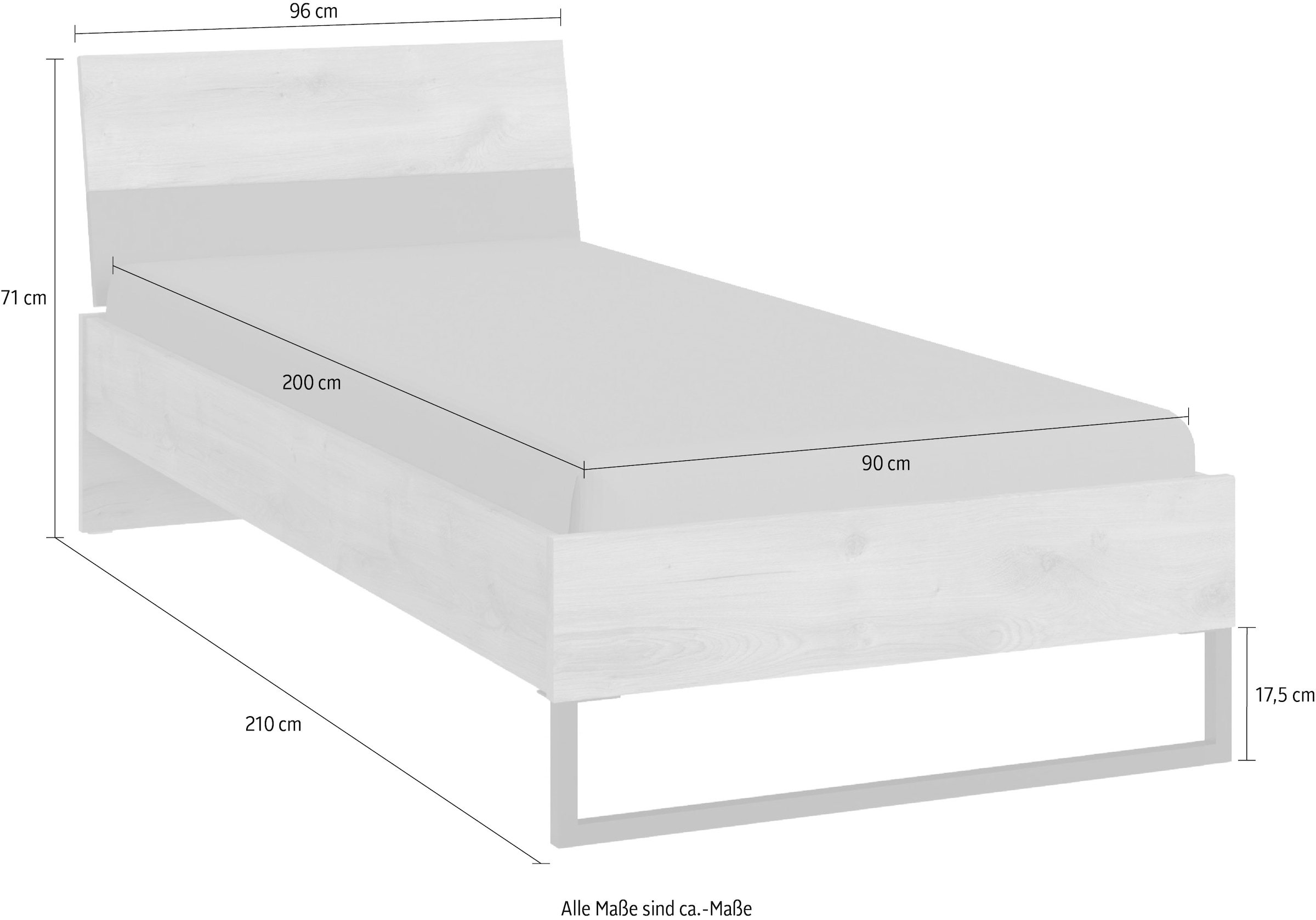 Wimex Lit simple »Texel erhältlich in den Breiten 90 & 140cm« Mit Metallkufe, Bett im Industrial Look