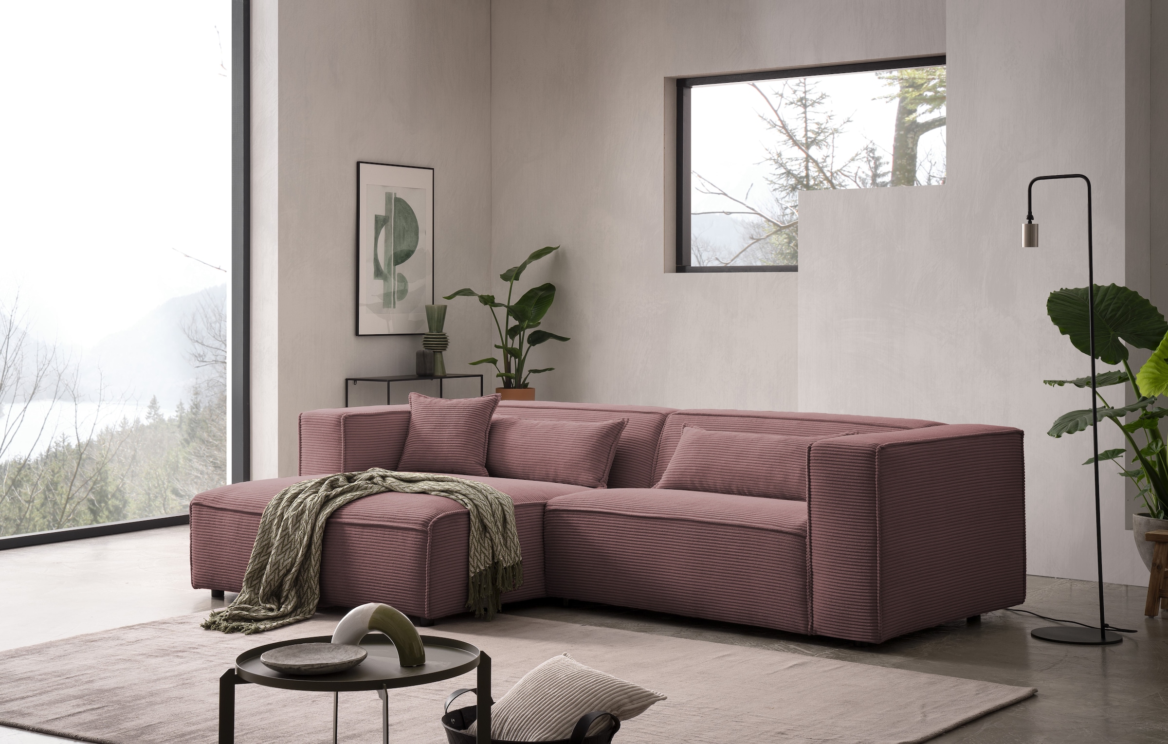 LeGer Home by Lena Gercke Ecksofa »PIARA Cord mit Kedernaht L-Form« wahlweise Ottomane rechts/links, schwarze Füsse, bequemer Sitzkomfort