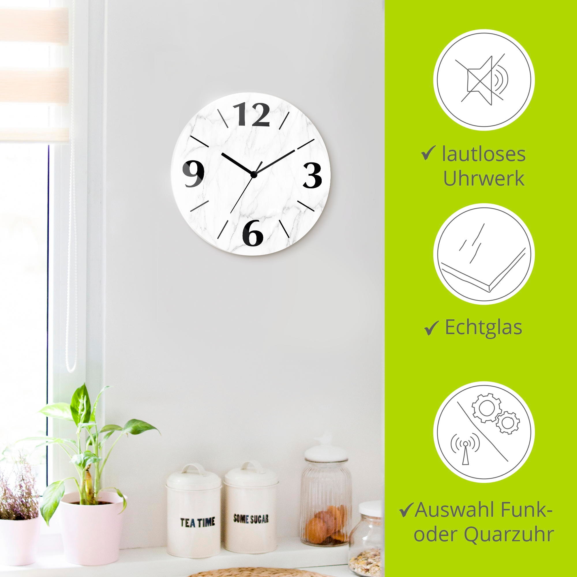 Artland Horloge murale »Weisse Marmor Textur« wahlweise mit Quarz- oder Funkuhrwerk, lautlos ohne Tickgeräusche