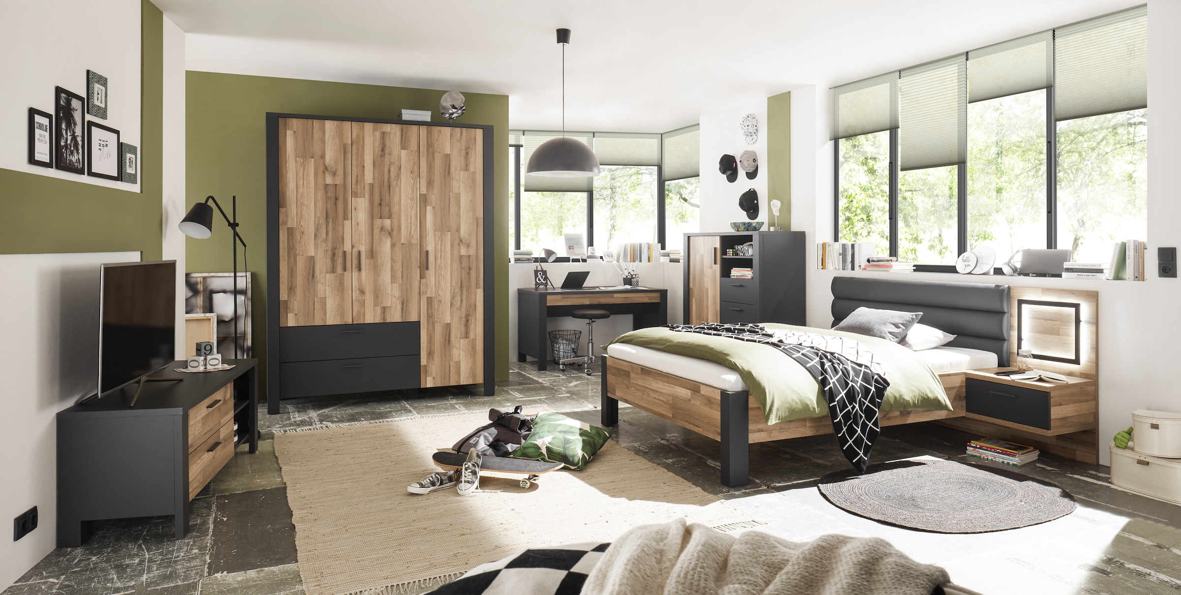 Begabino Schubkastenkommode »Dallas Hochkommode, Sideboard, Wäscheschrank« mit Schubkästen, Schrank in Montana Oak-Graphit