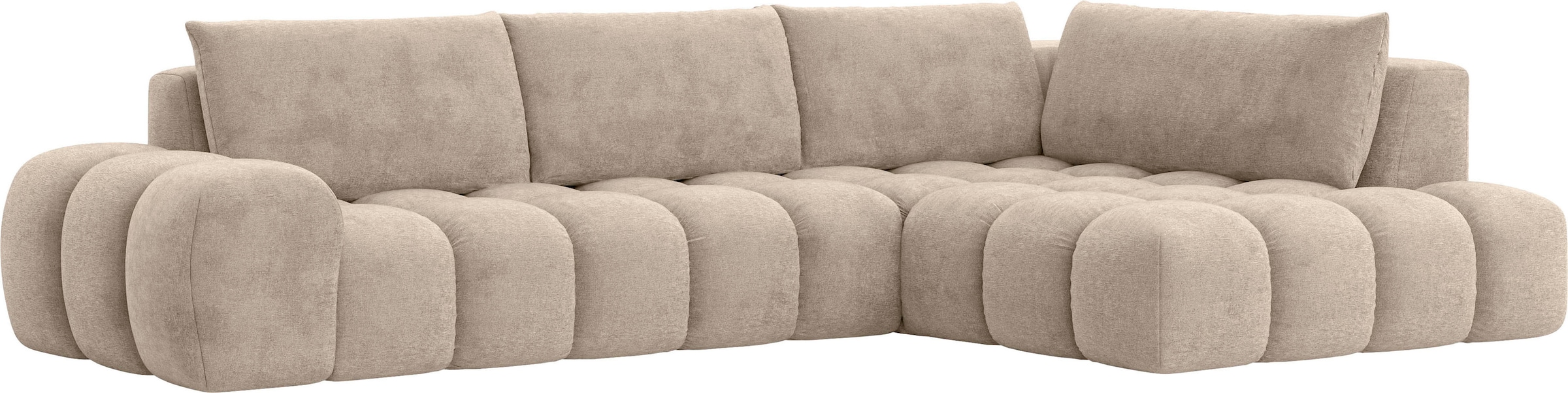 INOSIGN Ecksofa »AZITA Designsofa, elegant und bequem L-Form, Bubble-Optik« lose Rückenkissen, traumhafte Steppung, Masse B/T/H: 352/210/72 cm