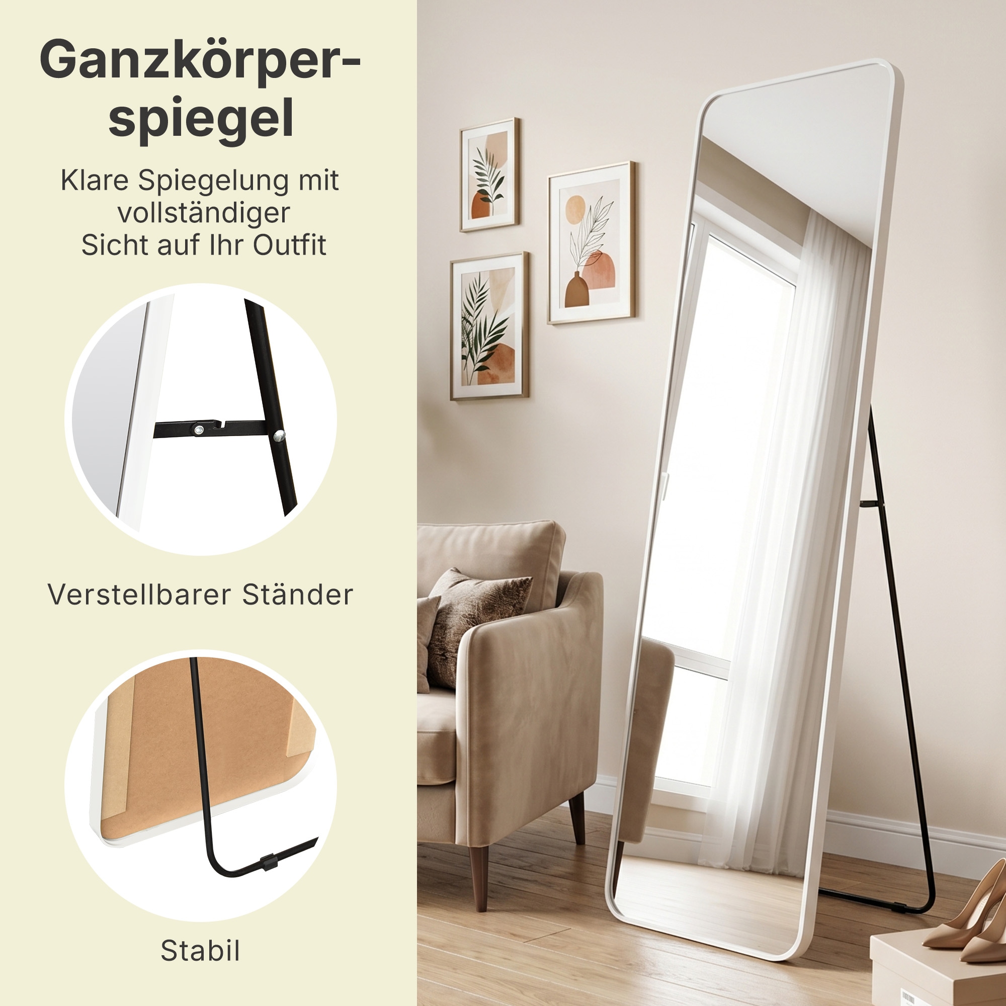 GOODproduct Miroir »Standspiegel Addrik, wahlweise in 2 Grössen 150x40cm oder 160x50cm« miroir corps entier avec verre de sécurité, en différentes couleurs