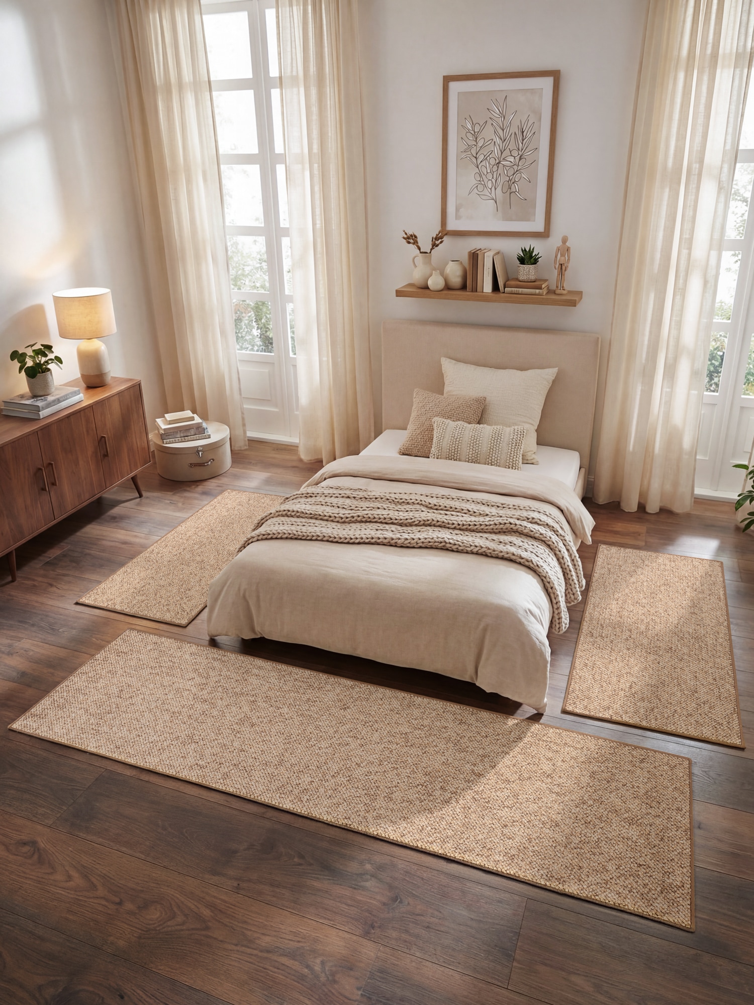 HANSE Home Bettumrandung »Wolly 2« Höhe 12 mm 3 Stk. tlg. Bettvorleger, 3-teiliger Läufer Set, Unifarben, Kurzflor, Bettläufer