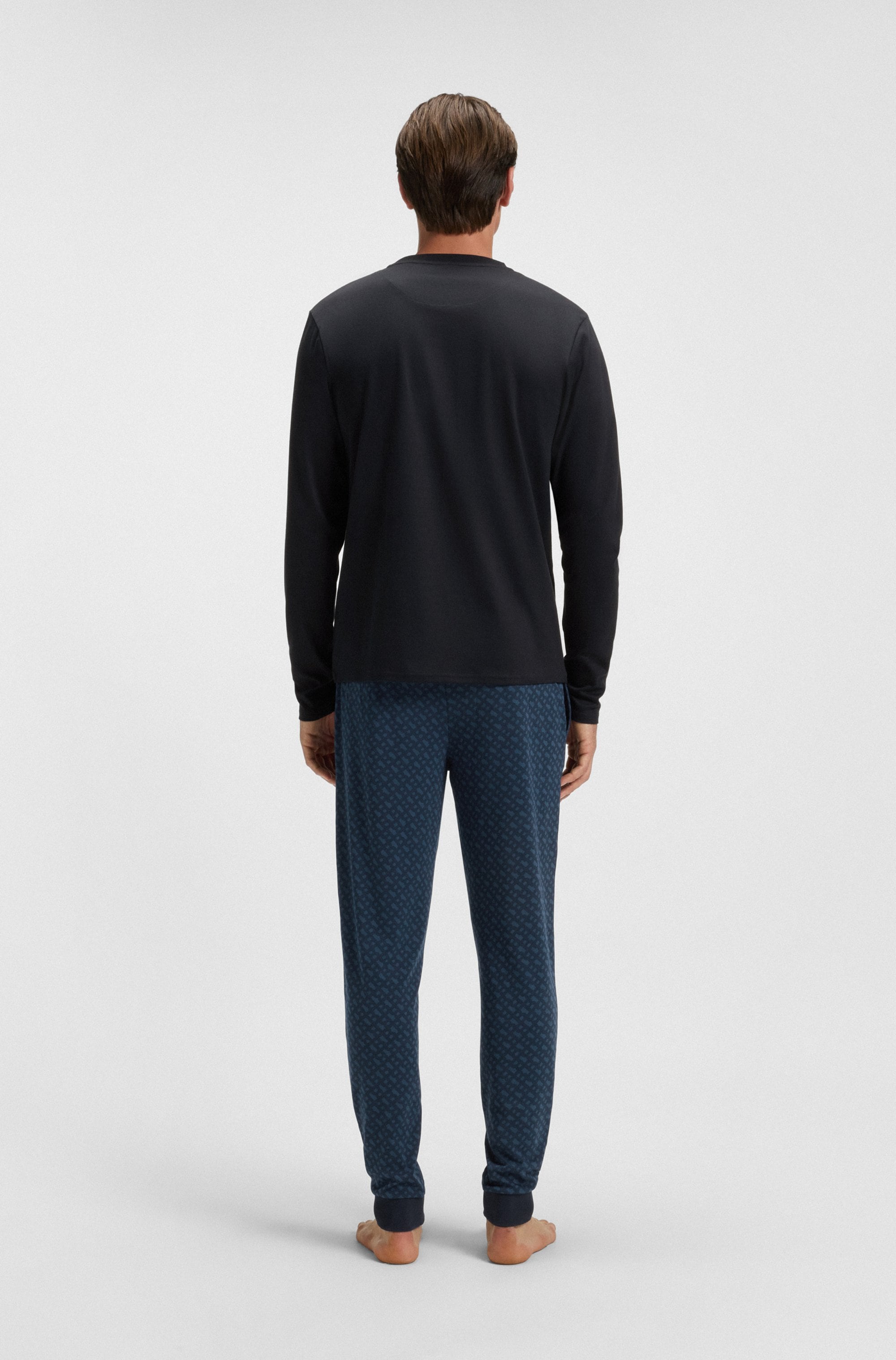 BOSS Pyjama »Relax Long Set« 2 cuis tlg., Neuheit, Oberteil unifarben, Unterteil gemustert