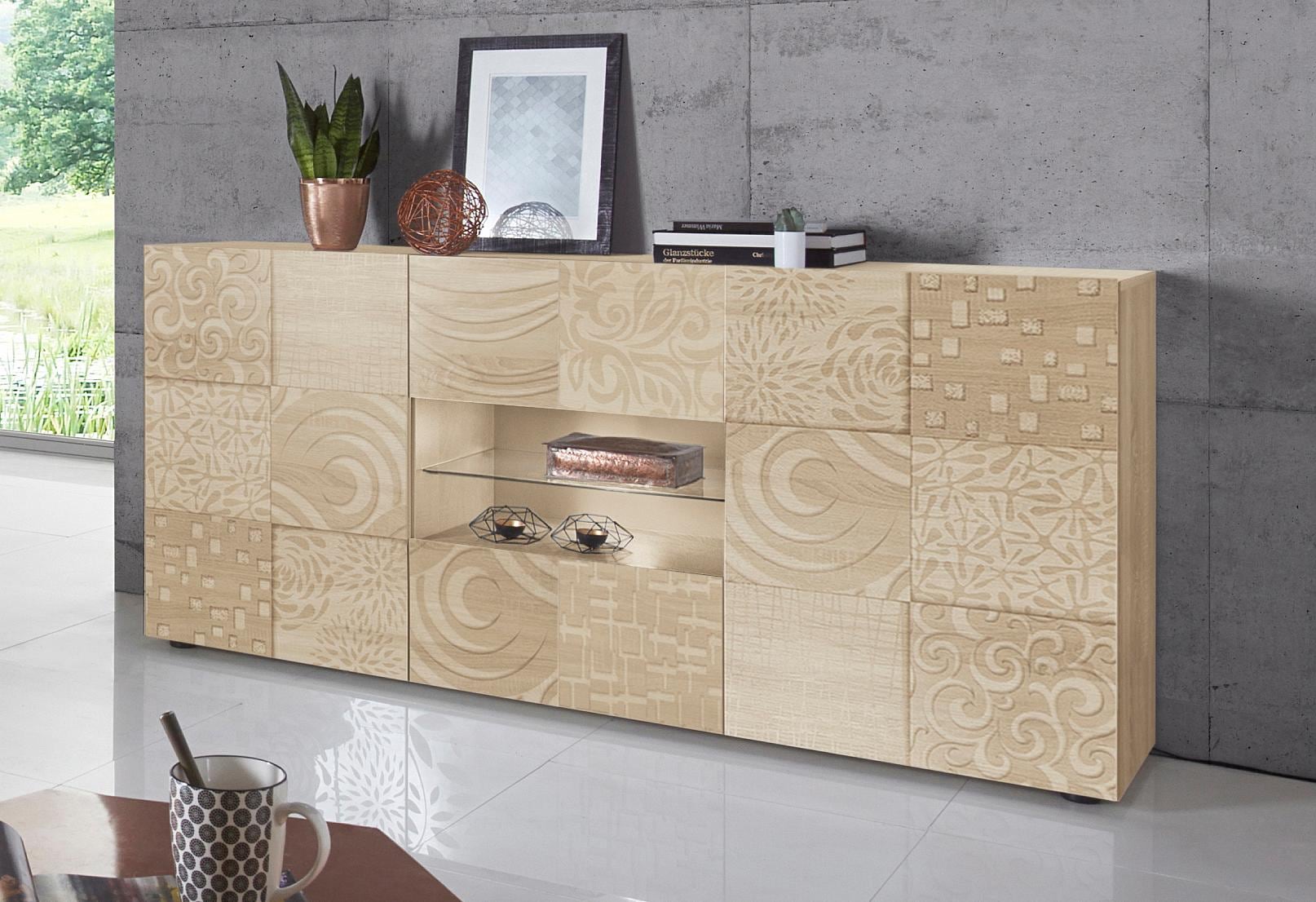 INOSIGN Sideboard »Miro« Breite 181 cm mit dekorativem Siebdruck
