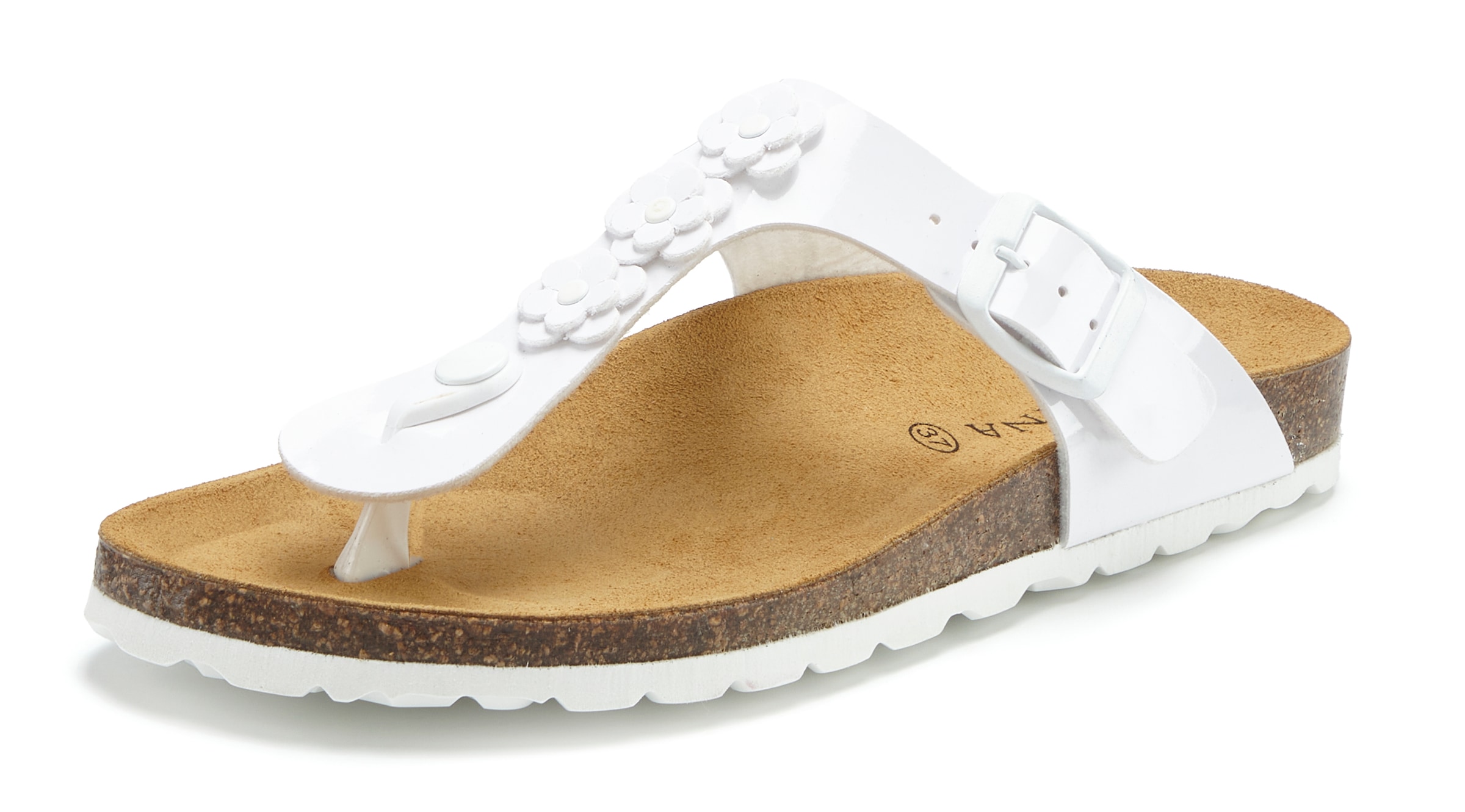 LASCANA Zehentrenner »Sandale, Pantolette, offener Schuh, Sommerschuh,«  mit komfortablem Korkfussbett