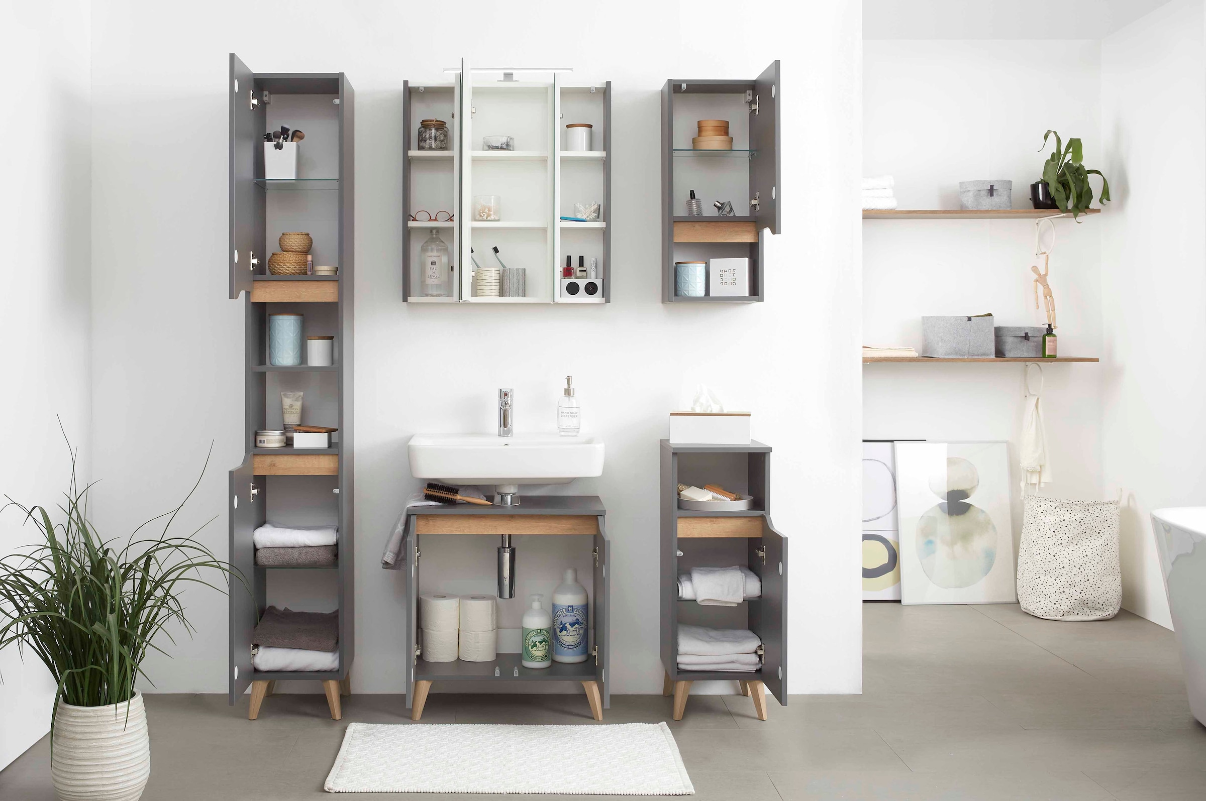 Saphir Waschbeckenunterschrank »Quickset Unterbeckenschrank, 60 cm breit, 2 Türen« Waschbeckenschrank mit Siphonausschnitt, ohne Waschbecken, grifflos