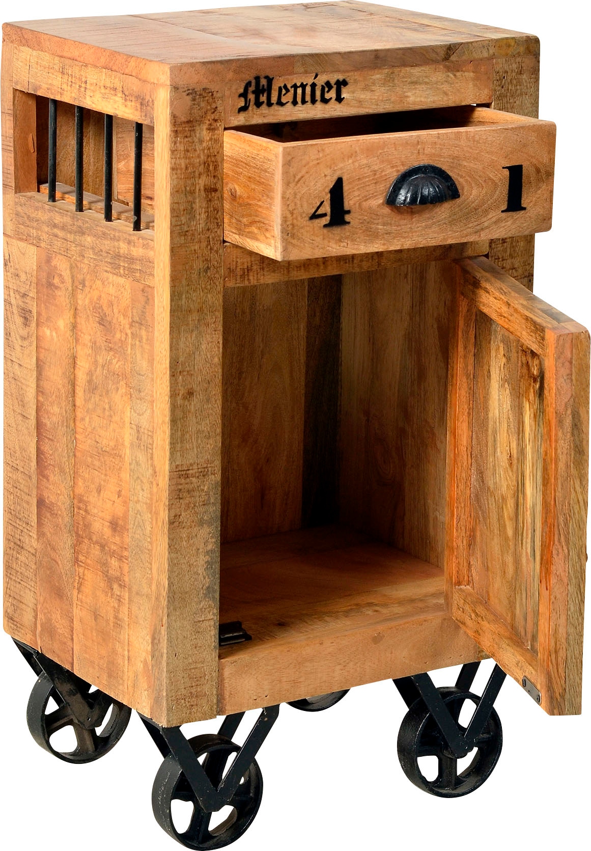 SIT Commode »Mahón aus Mangoholz mit Rollen & Industrial-Look« Mobile sur roulettes en métal avec marques d'utilisation vintage prononcées