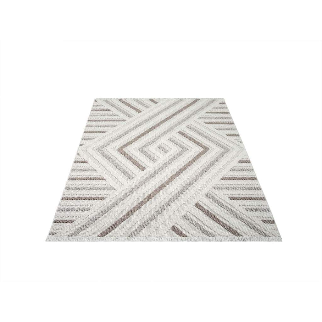 Carpet City Tapis »LINDO 7590« Rectangulaire 11 mm Höhe Kurzflor, Hochtief-Muster/ 3D-Effekt, Fransen, Boho-Stil, Wohnzimmer