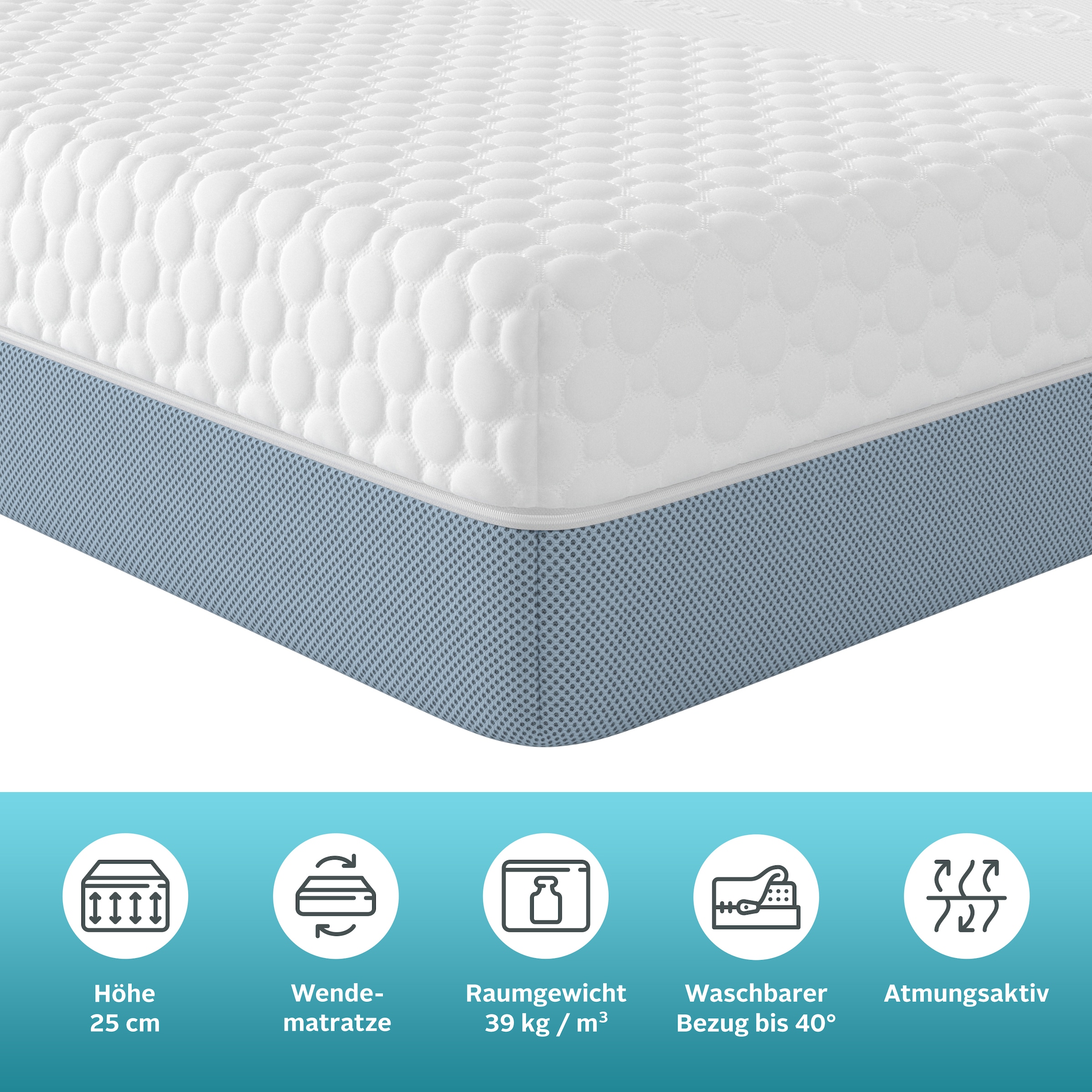 GOODproduct Hybridschaum-Matratze »NEUHEIT, PREMIUM Flipper, 90x200, 140x200 cm, langlebig RG 39« 25 cm hoch Raumgewicht: 39 kg/m³ 1 Stk. tlg. besondere, ergonomische Schulterzone, H2+3/H3+4/H4+H5, Wendematratze
