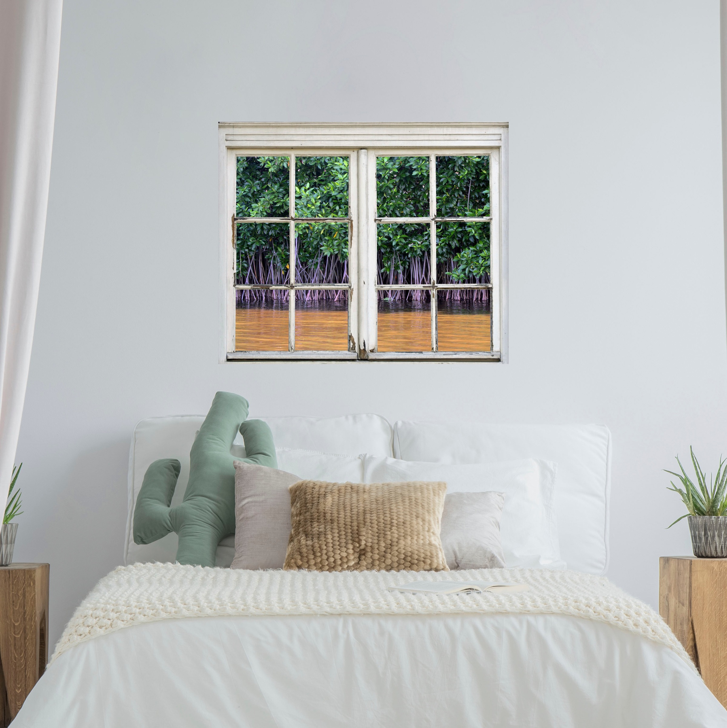 queence Autocollants muraux »Busch am Wasser« Wandsticker, Wandbild, selbstklebend, 3D, Fenster