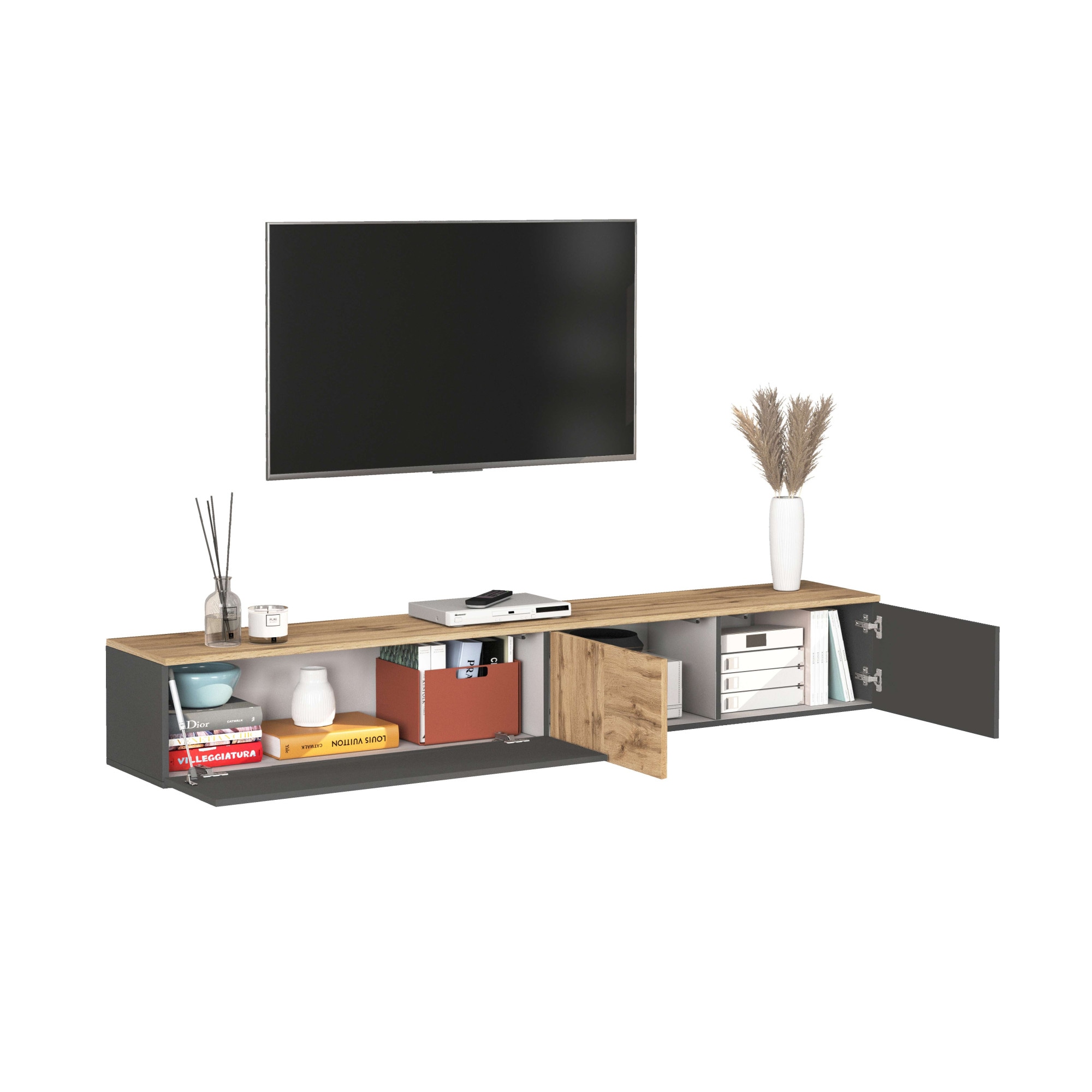 GOODproduct Table basse »ISEO, TV-Kommode,TV-Möbel,TV-Bank, 3 Fächer, Breite 210 cm« 1 cuis tlg. stehend/hängend, 1 Klappe, 2 Türen, 3 Fächer, Breite 210 cm
