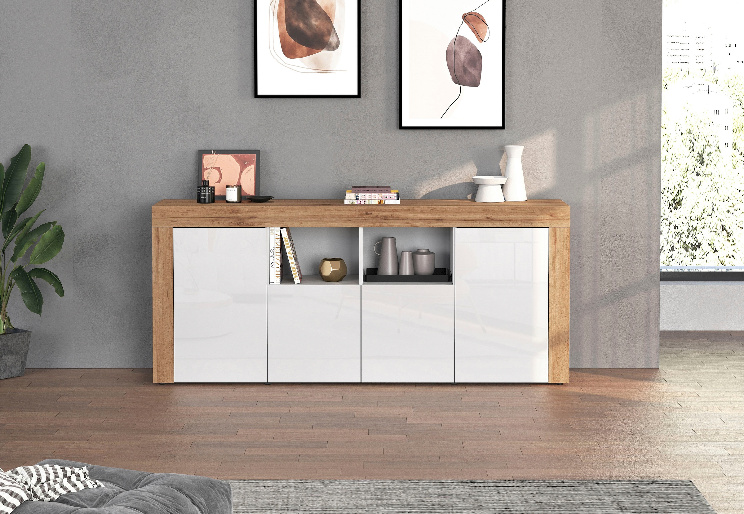 GOODproduct Sideboard »CHRONOS Breite 200 cm  mit 4 Türen, 2 offene und 8 geschlossene Fächer« 1 cuis tlg. Sideboard,Kommode, Schrank, Grifflos mit Push to Open, Made in Italy