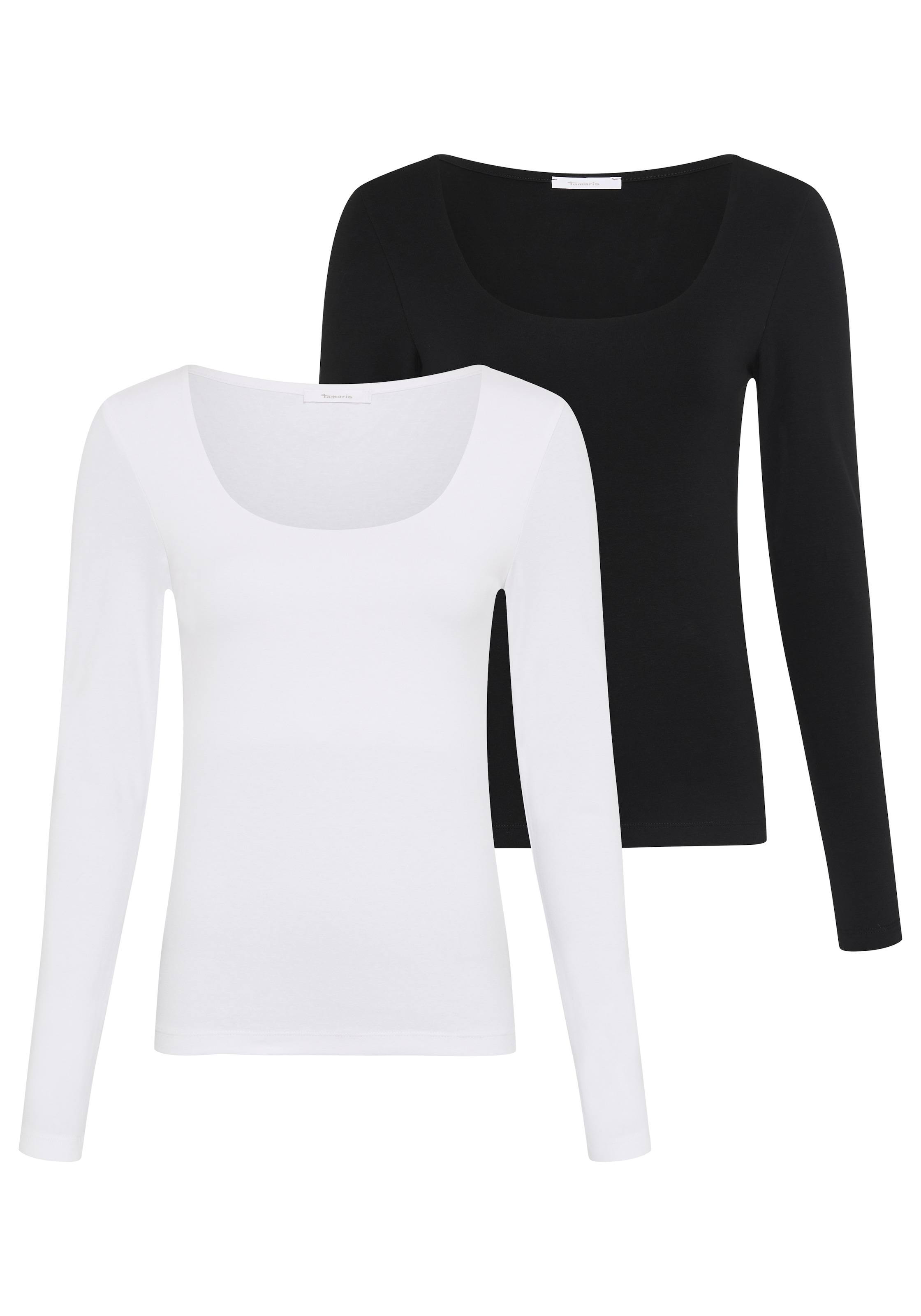 Tamaris T-shirt à manches longues »im Doppelpack, aus elastischer Baumwollqualität« Paquet, 2,  coupe très ajustée, forme longueur hanches