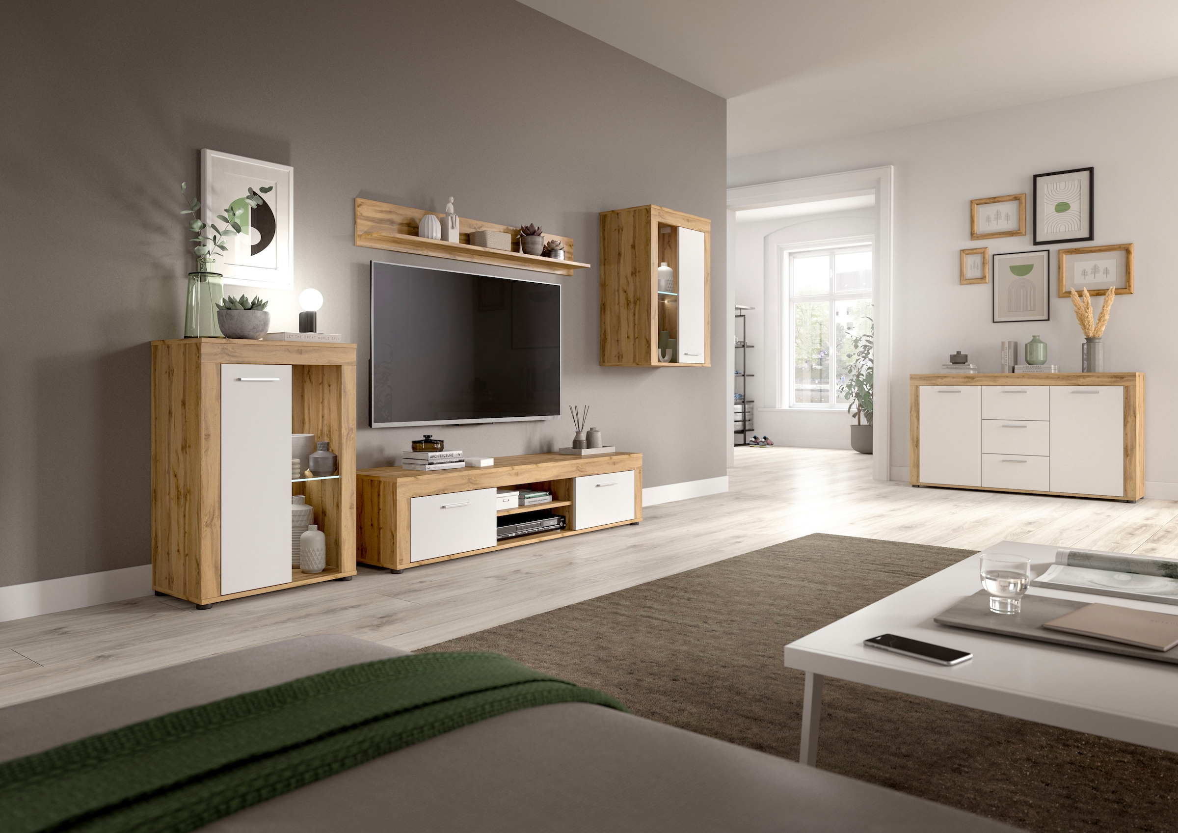 INOSIGN Meuble mural »Aosta,  4-tlg., best. aus: Highboard, Lowboard, Wandboard & Vitrine« 4 cuis tlg.