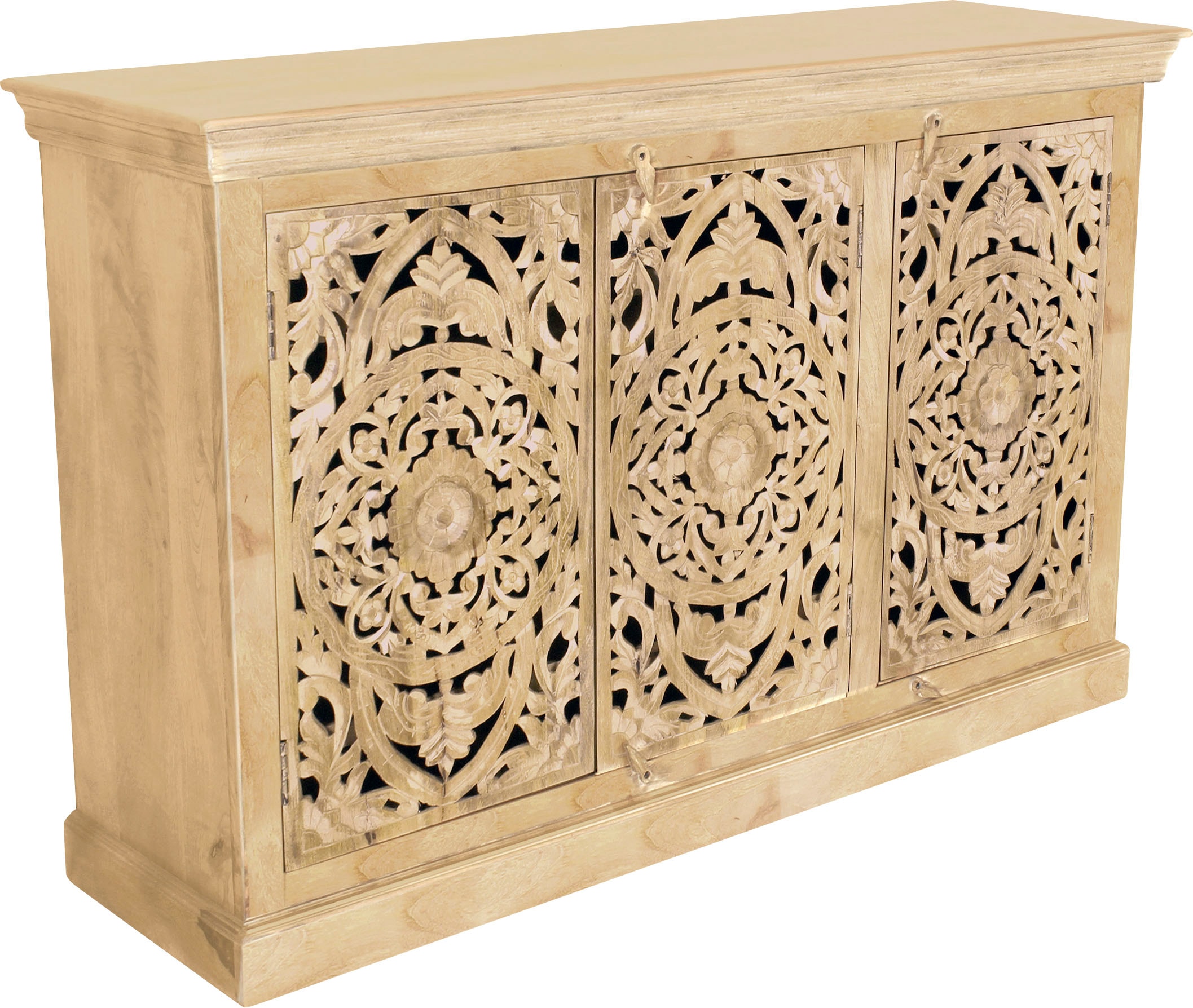 SIT Buffet »Modena aus Mangoholz mit 3 Türen und aufwändigen Schnitzereien« Sculptures élaborées de style oriental