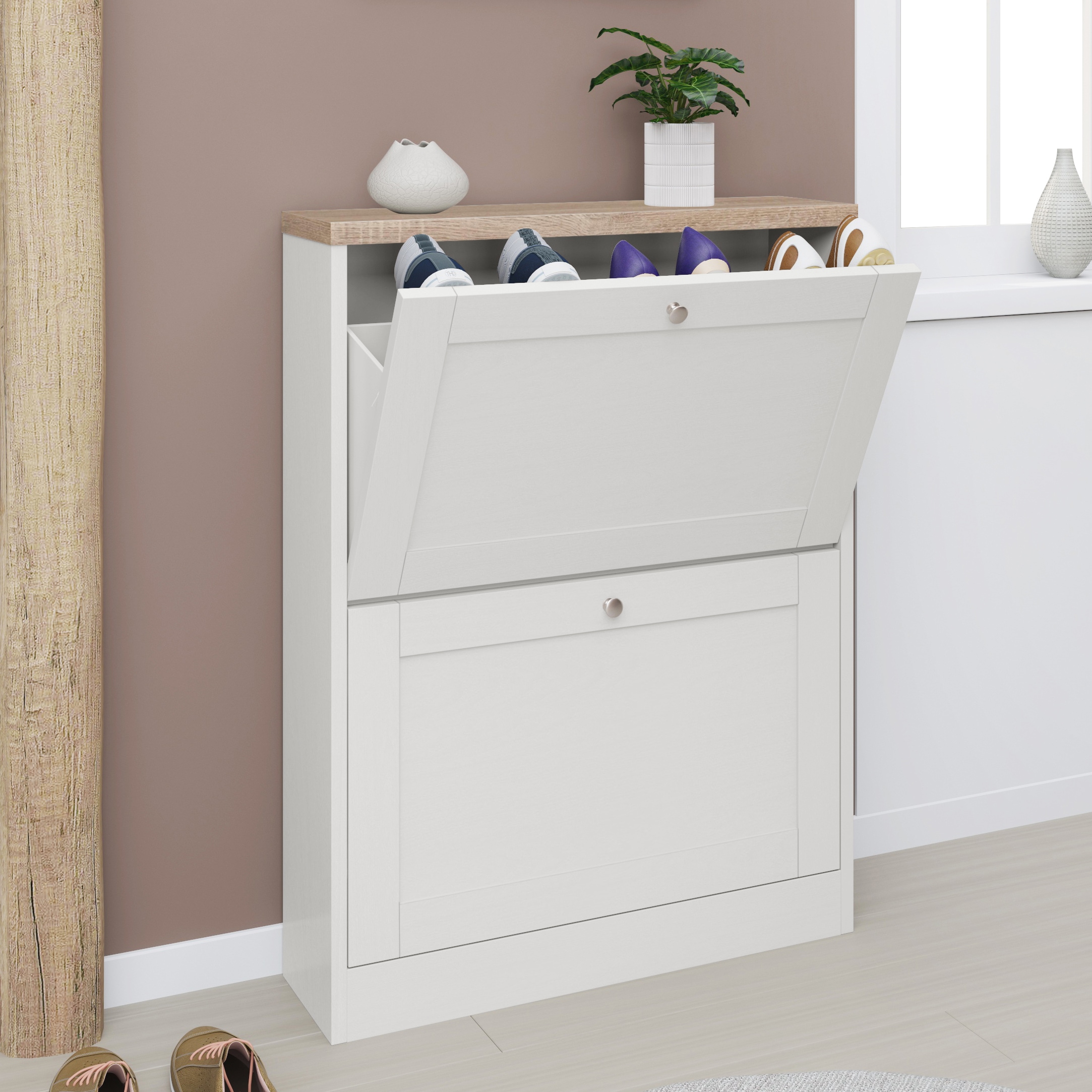 GOODproduct Armoire à chaussures »Heide« largeur 70 cm, avec 2 rabats et façade facettée, hauteur env. 90 cm