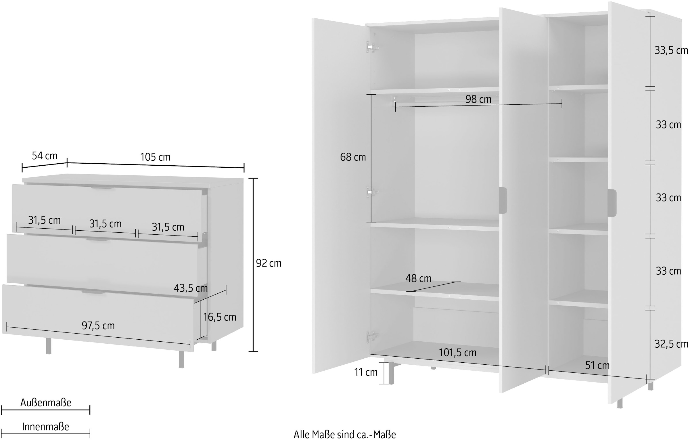 GERMANIA Babymöbel-Set »Tomino« Set, 4 Stk. tlg. modernes Design, mitwachsendes Komplett-Set mit grossem Schrank