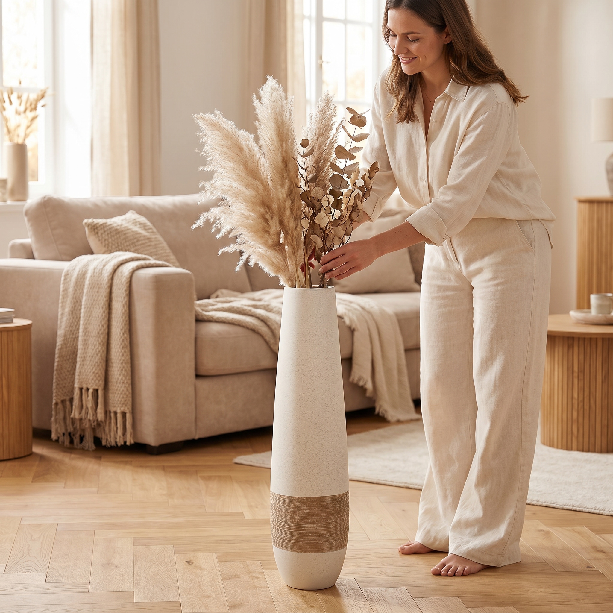 GILDE Vase de sol »Vase Olbia creme H. 66 cm«