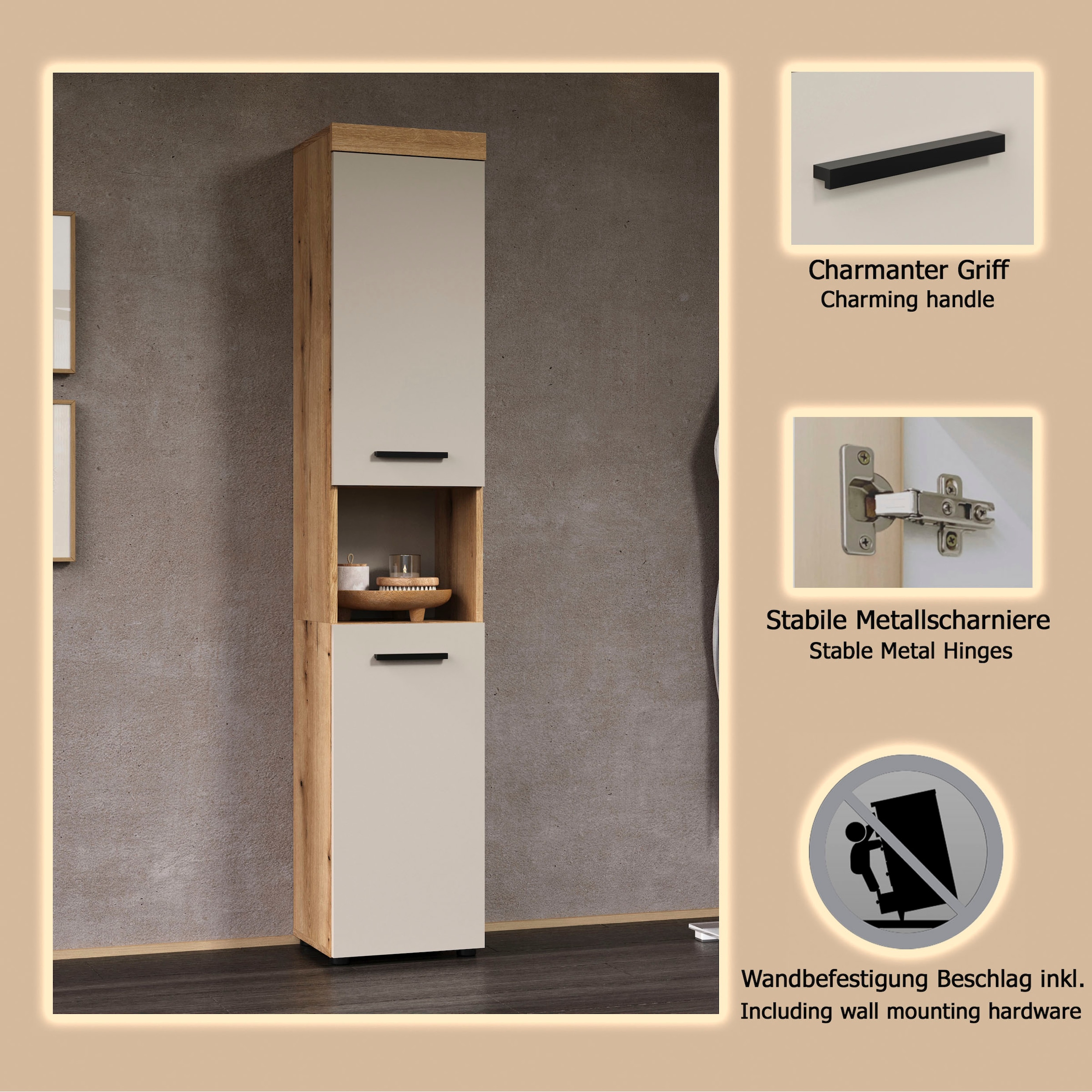 welltime Armoire haute »Isera« 1 cuis tlg. Badschrank mit 2 Türen und 1 offenem Fach  – (B/T/H) 36 /31/184 cm