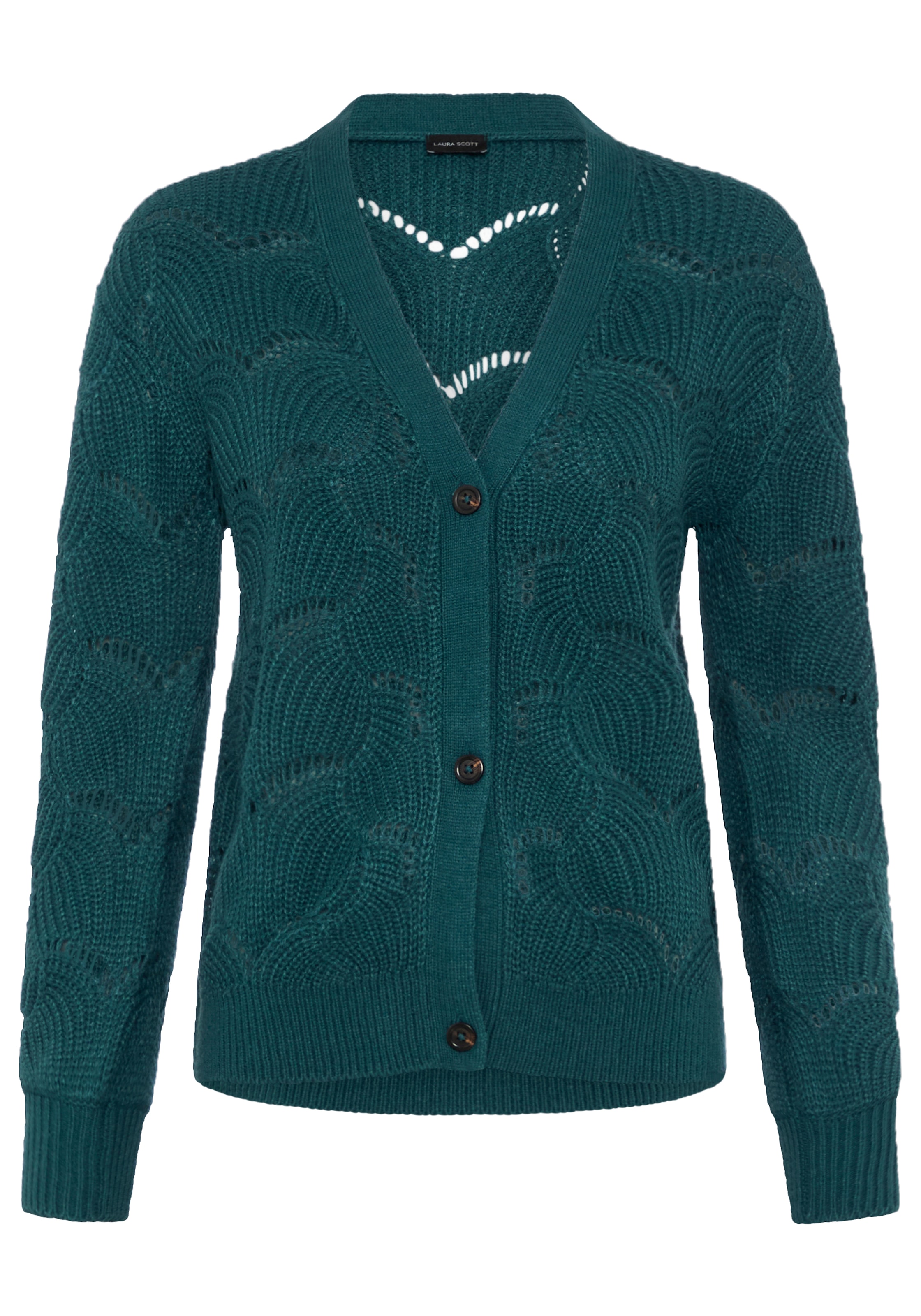 Laura Scott Strickjacke »mit Ajourstrickmuster« kurz geschnitten