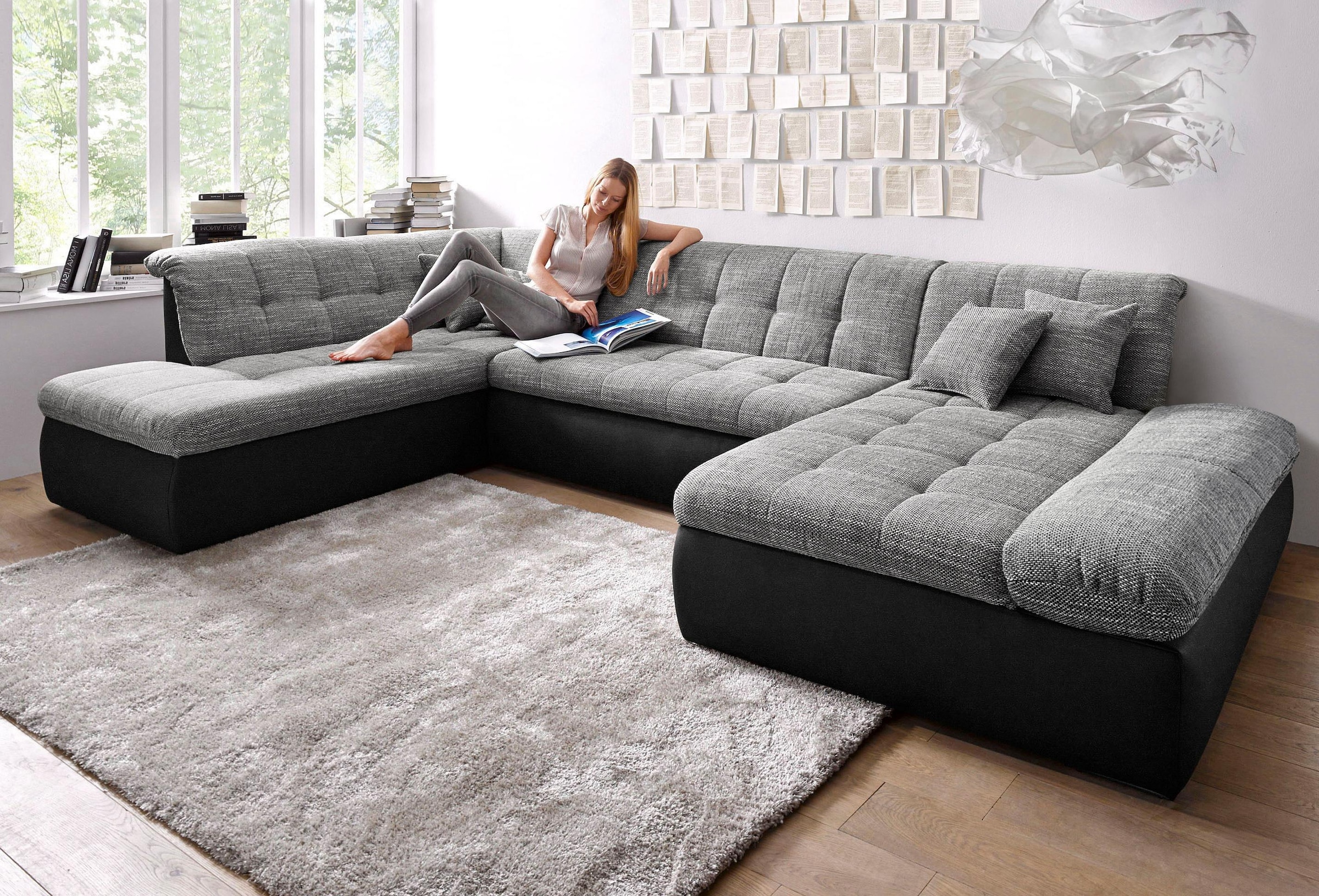 DOMO collection Paysage de salon »MORIC 353x216x80 cm, mit viel Platz, U-Form, auch in Cord« im XXL-Format, wahlweise mit Bettfunktion und Armlehnenverstellung,