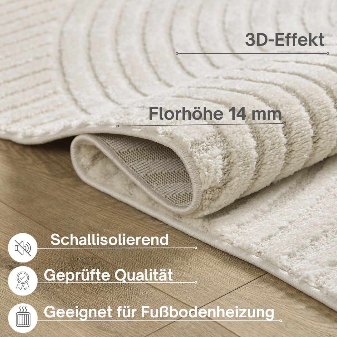 GOODproduct Designteppich »Eliaan 3D Optik/Hoch-Tief Effekt« rechteckig 14 mm Höhe hohe Flordichte und angenehm weich, Teppich Wohnzimmer Boho Design