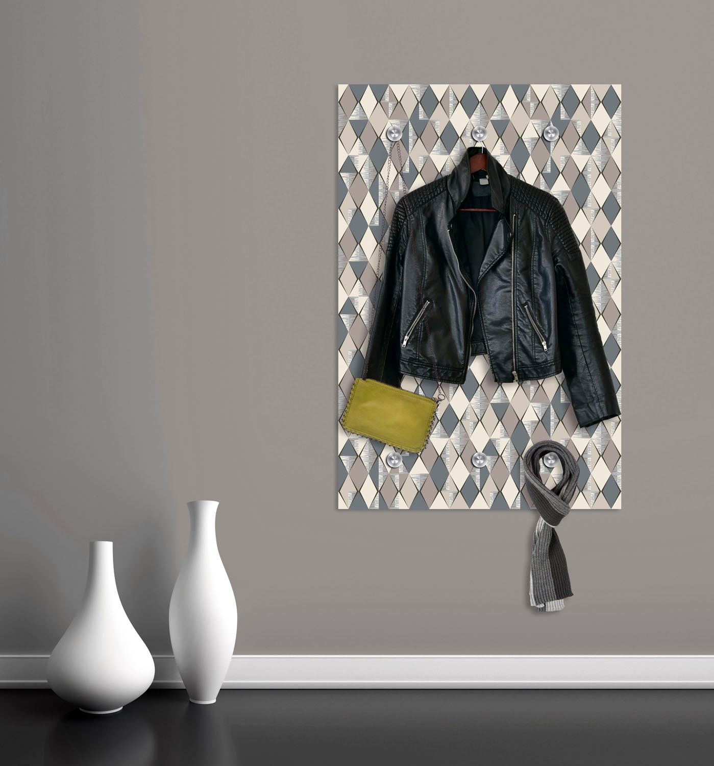 queence Garderobenleiste »Rauten« mit 6 Haken, 80 x 120 cm