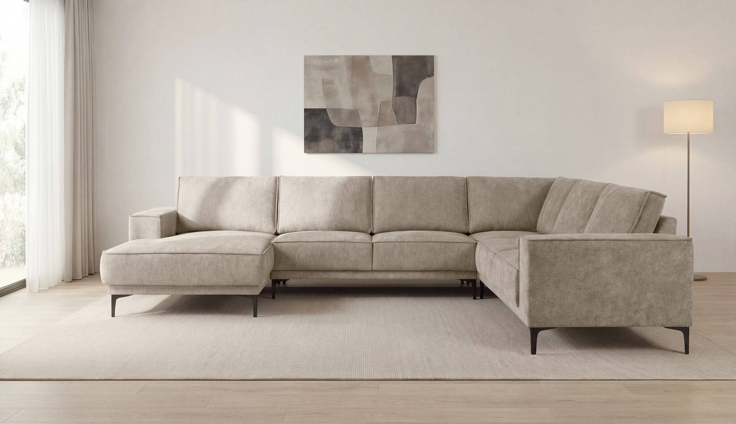 GOODproduct Paysage de salon »OLAND Bouclé U-Form, XXL, B: 342 cm, Skandi-Design« design scandinave en structure, tissu plat, microfibre de luxe, bouclé