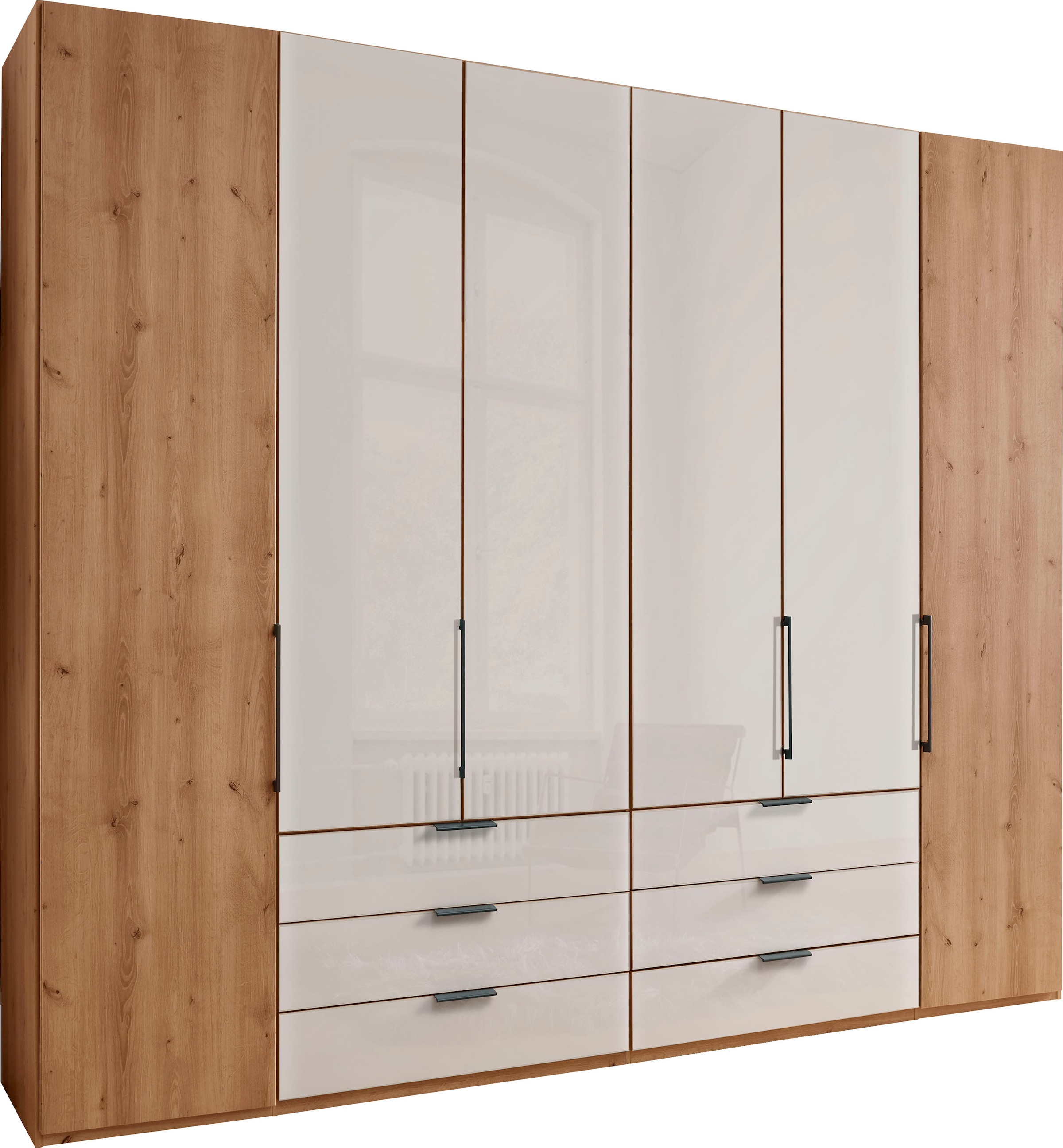 WIEMANN Armoire à portes pliantes »Monaco« Teil-Glasfront sowie hochwertige Beschläge inkl. Schubladendämpfung