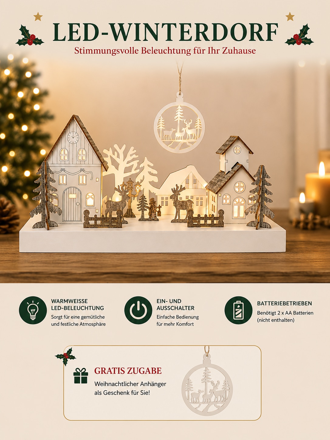 GOODproduct Weihnachtsdorf »Weihnachtsdeko« integrierte Beleuchtung, Weihnachtslandschaft aus Holz