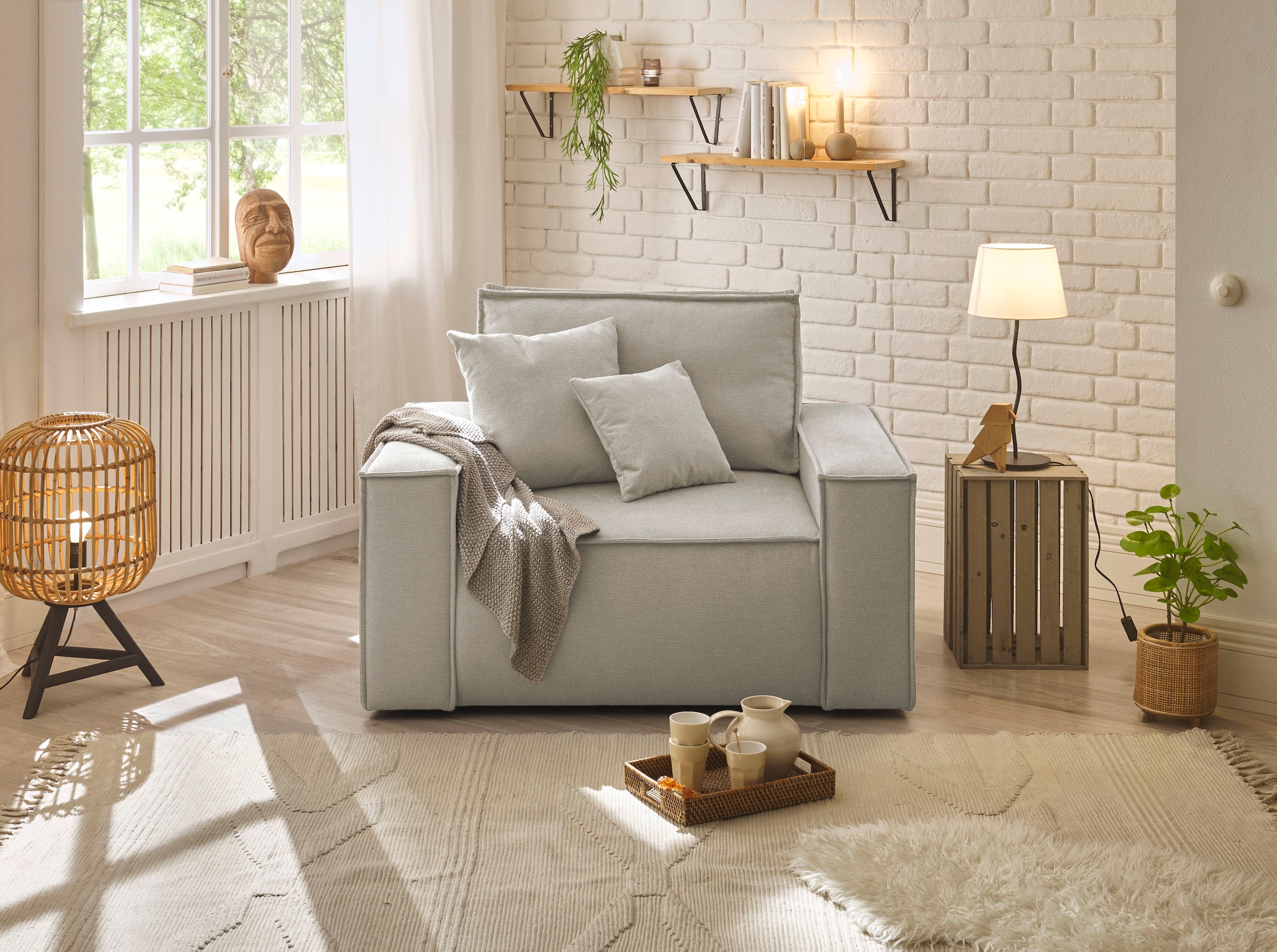 GOODproduct Canapé 2 places »FINNLEY Struktur fein, XXL-Sessel, Lesesessel, inkl. Zierkissen« 1 cuis tlg. disponible en tissus Bouclé, structure fine et Mega Cord
