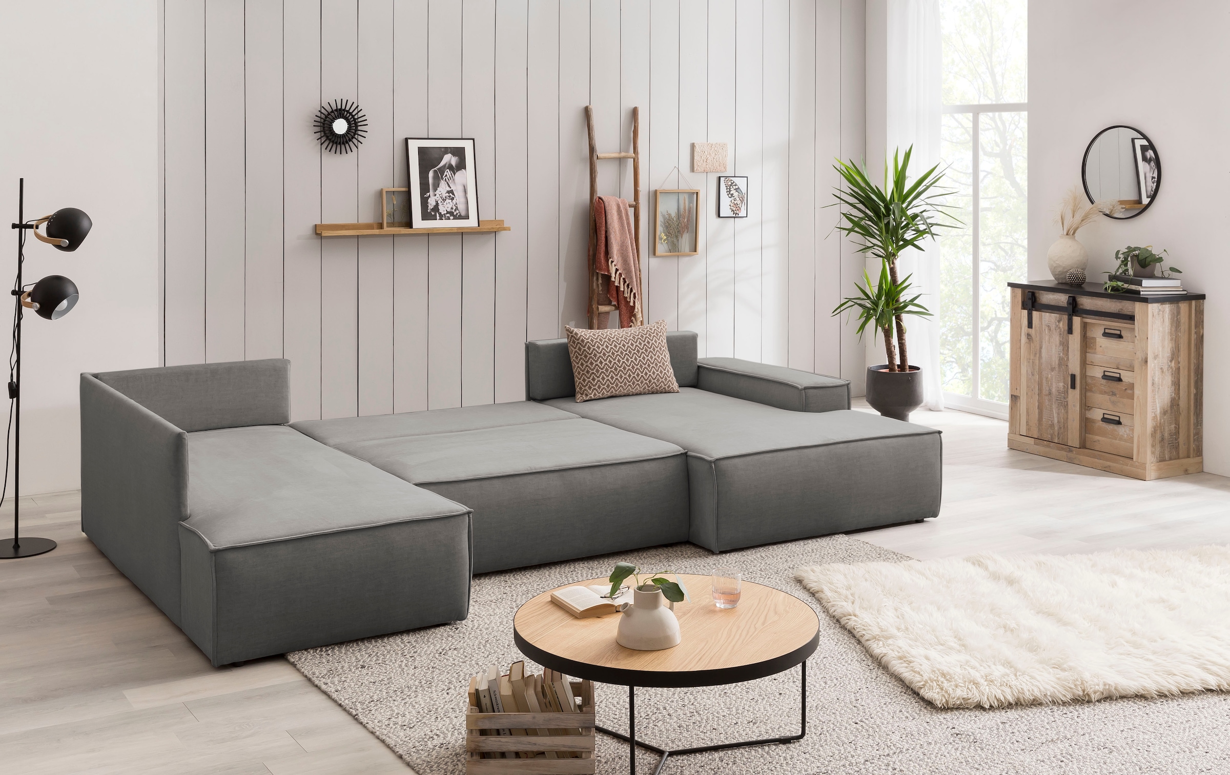 GOODproduct Wohnlandschaft »SHERWOOD U-Form, 329 cm - OTTO. Verlässliche Qualität.« Schlaffunktion m. Bettkasten (194x139 cm), Cord, Vintage, Samtvelours