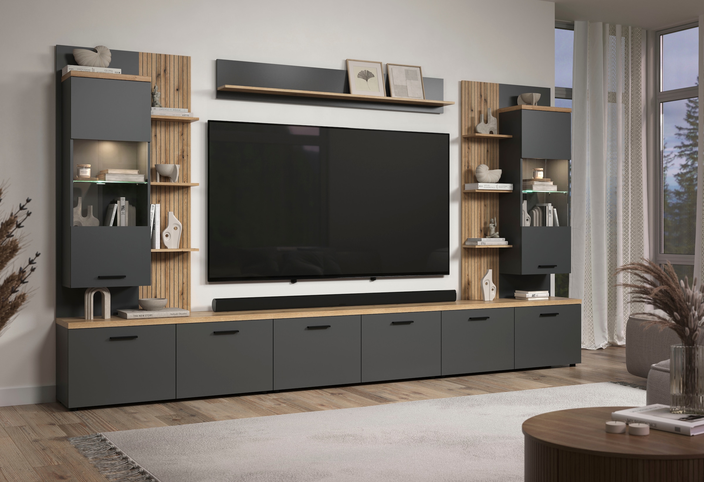 Home affaire Table basse »Bajo« 1 cuis tlg. meuble TV bas avec 2 portes et 2 étagères – (L/P/H) 120/40/50 cm