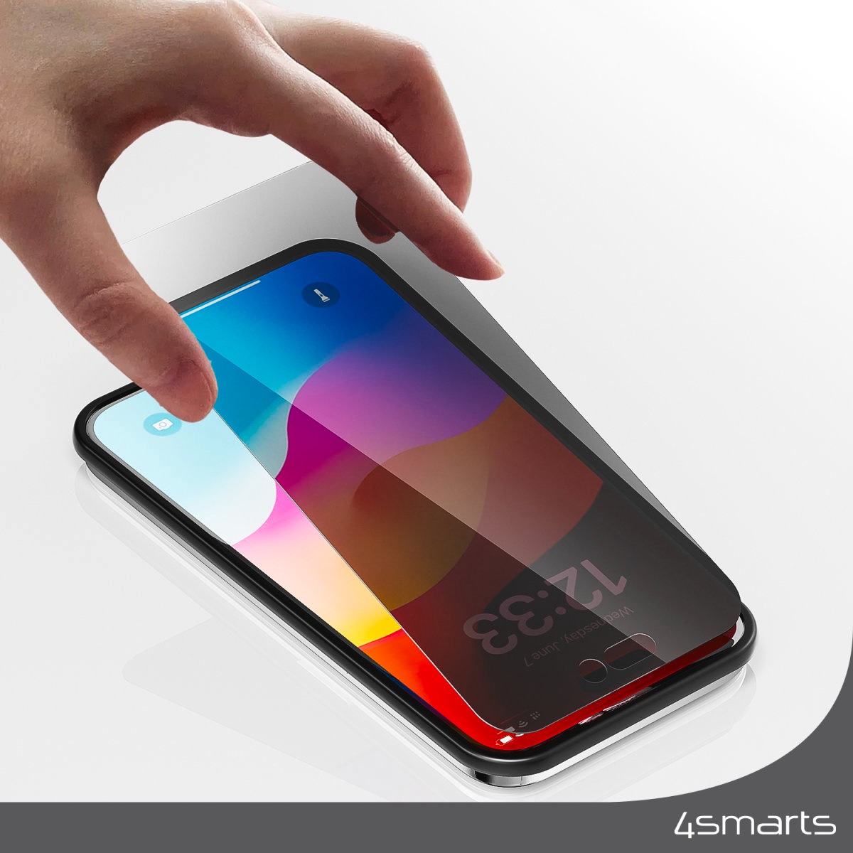 4smarts Verre de protection d'écran »Second Glass Privacy mit Montagerahmen« für Apple iPhone 15 Plus Displayschutzfolie, Schutzfolie, Sichtschutz, kratz- & stossfest