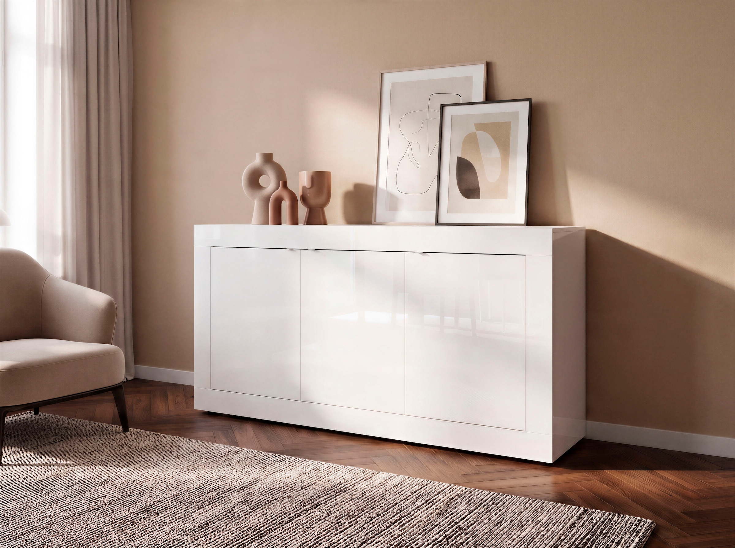 Home affaire Buffet »Basic Breite 160 cm, Kommode 3 Türen, Anrichte,« Poignée en métal, design moderne du cadre, beaucoup d'espace de rangement, choix de couleurs