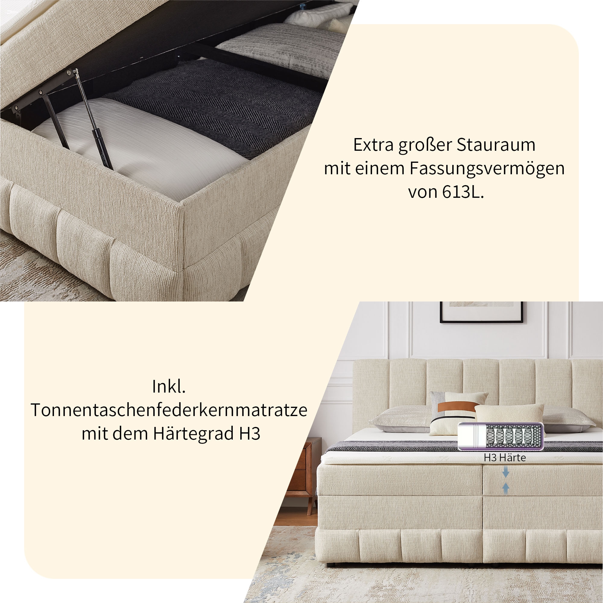 GOODproduct Lit de boxe »Likely inkl. Bettkasten, Liegefläche 180x200 cm, in Boxspring-Optik« inkl. Topper & Aufbauvideo, erhältlich in verschiedenen Farben