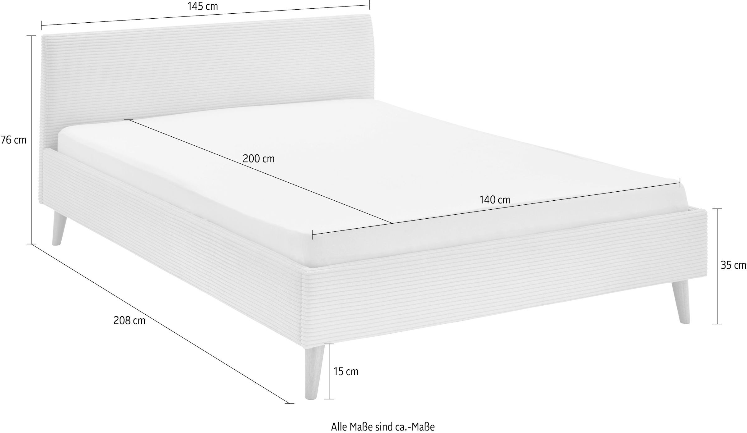 meise.möbel Lit rembourré »Wicki« 140x200cm, Cordstoff