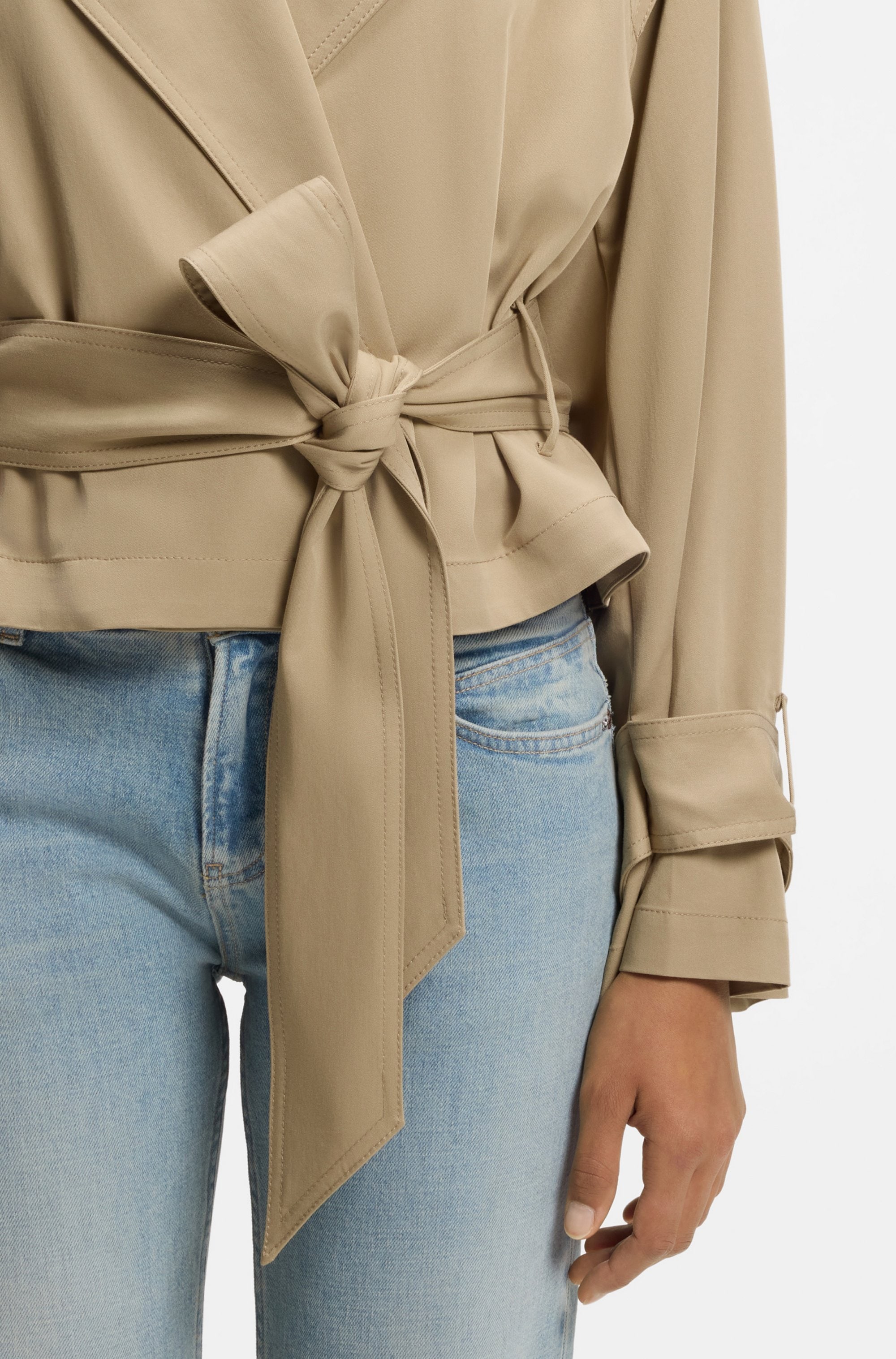 BOSS ORANGE Veste courte »Jophelia Premium Damenmode« en mélange de matières douces, avec ceinture à nouer
