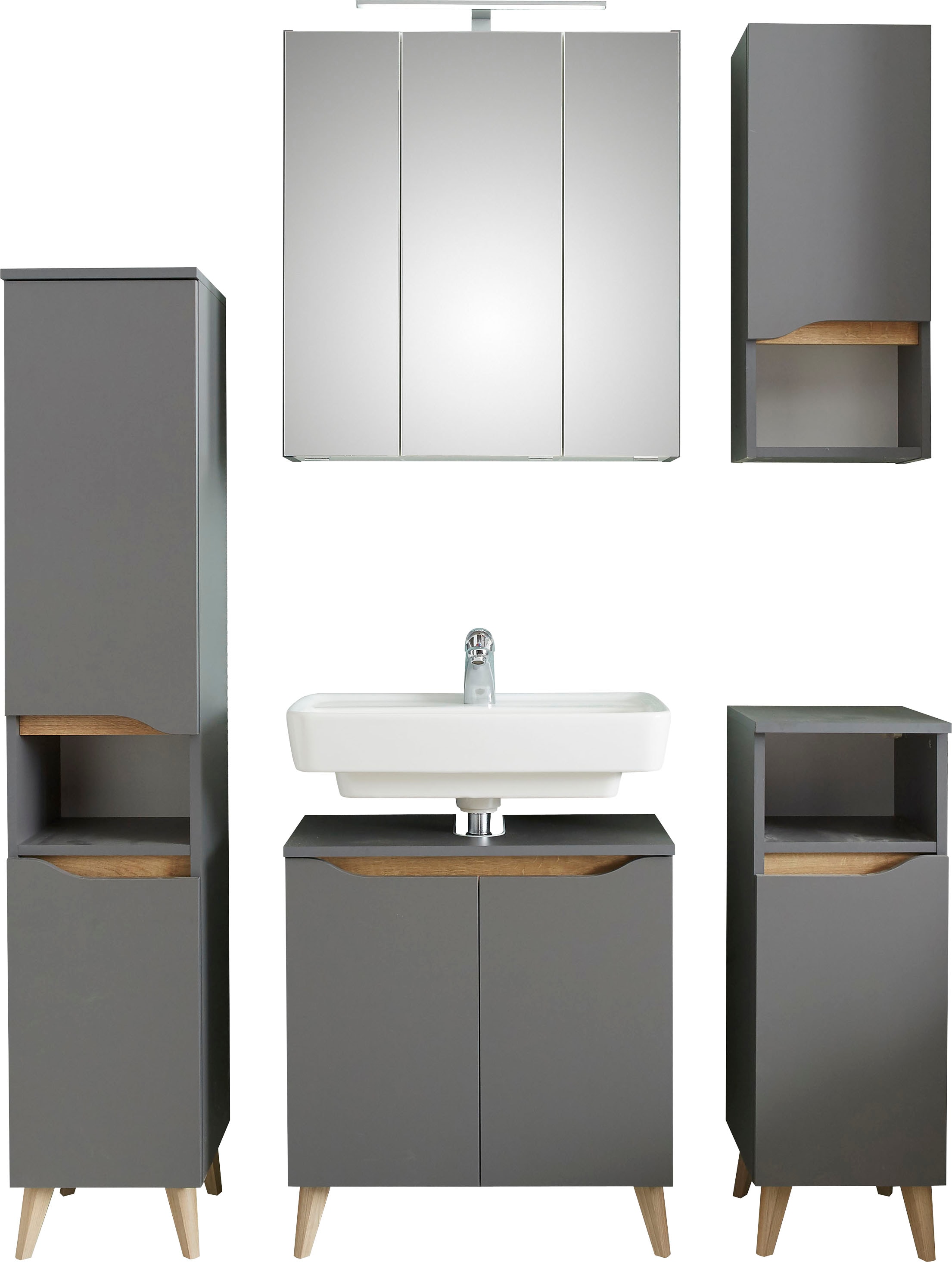 Saphir Ensemble de meubles de salle de bain »Quickset 5-teilig Waschbeckenunterschrank und LED-Spiegelschrank« 5 cuis tlg.