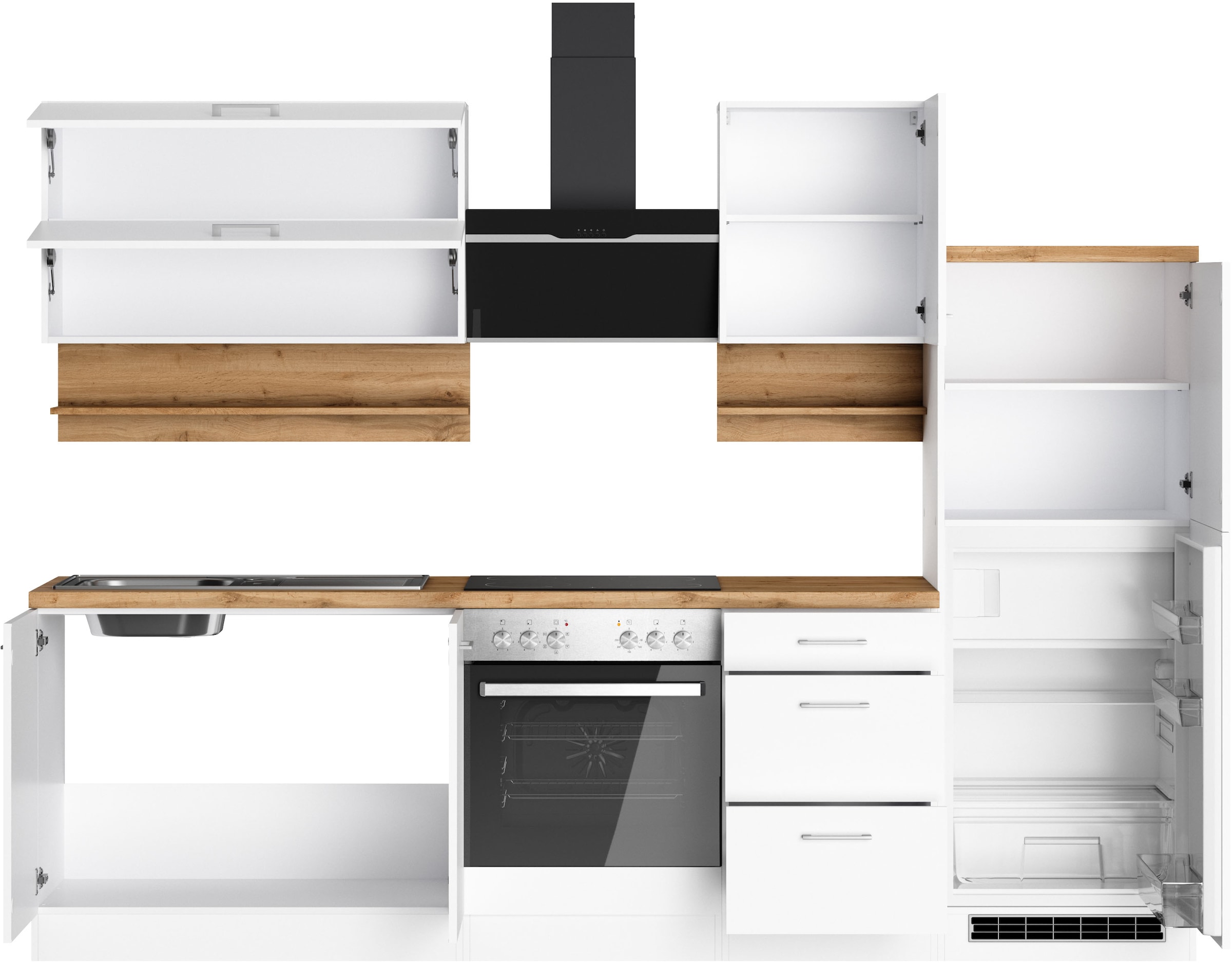 KOCHSTATION Kitchenette »KS-Milan« largeur 270 cm, coulisses métalliques robustes, beaucoup d'espace de rangement