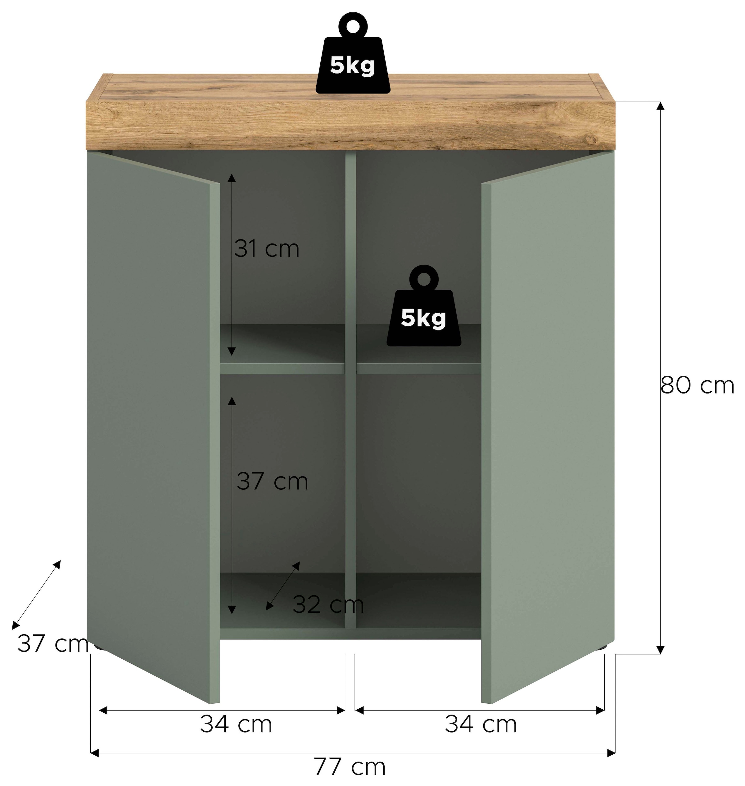 GOODproduct Kommode »MAMBO, TOPSELLER!, Breite 77 cm, 2 Türen, 2 Einlegeböden« 1 Stk. tlg. Kommode, Anrichte, Wohnzimmer, Schlafzimmer