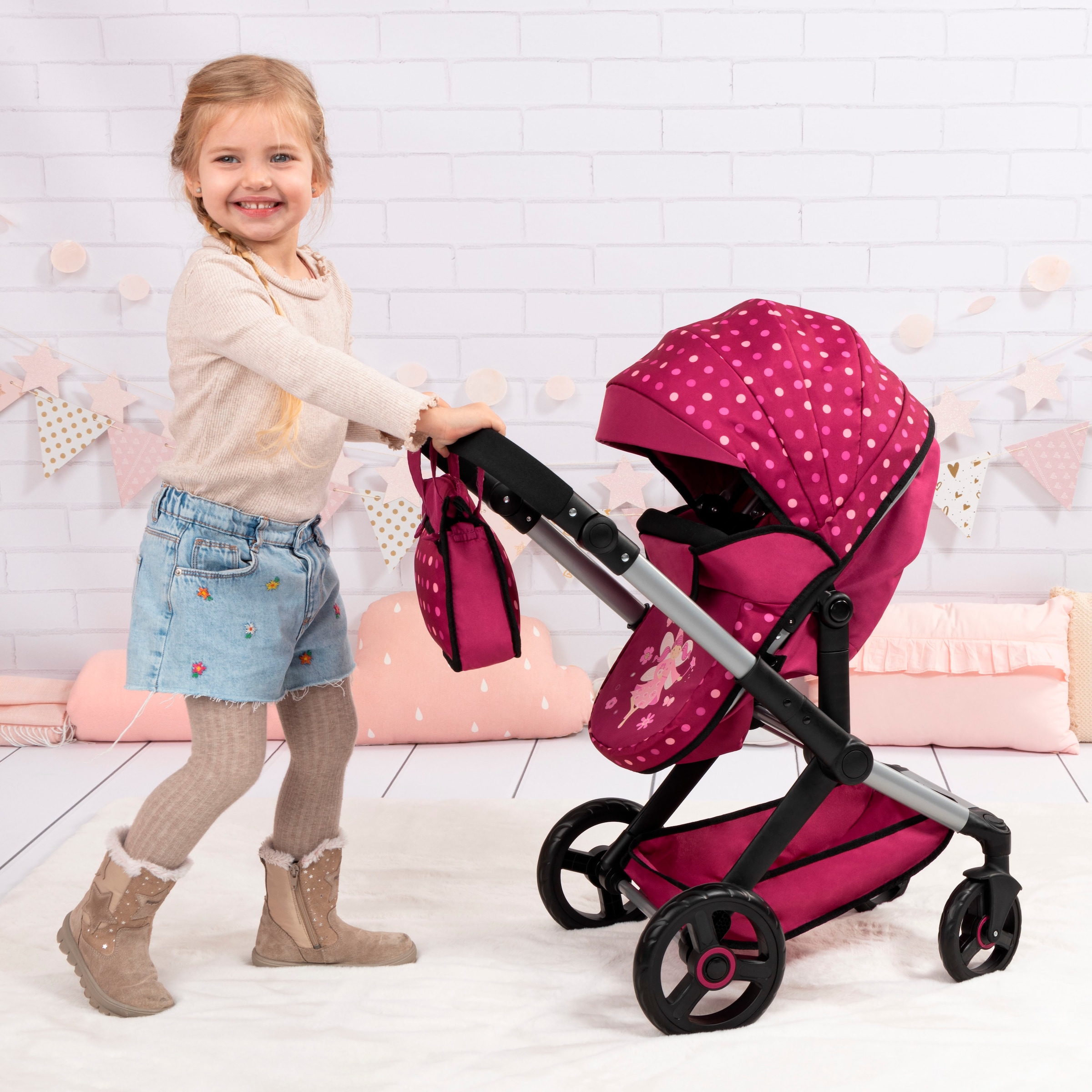 Bayer Poussette de poupée combinée »Xeo Mega, bordeaux«