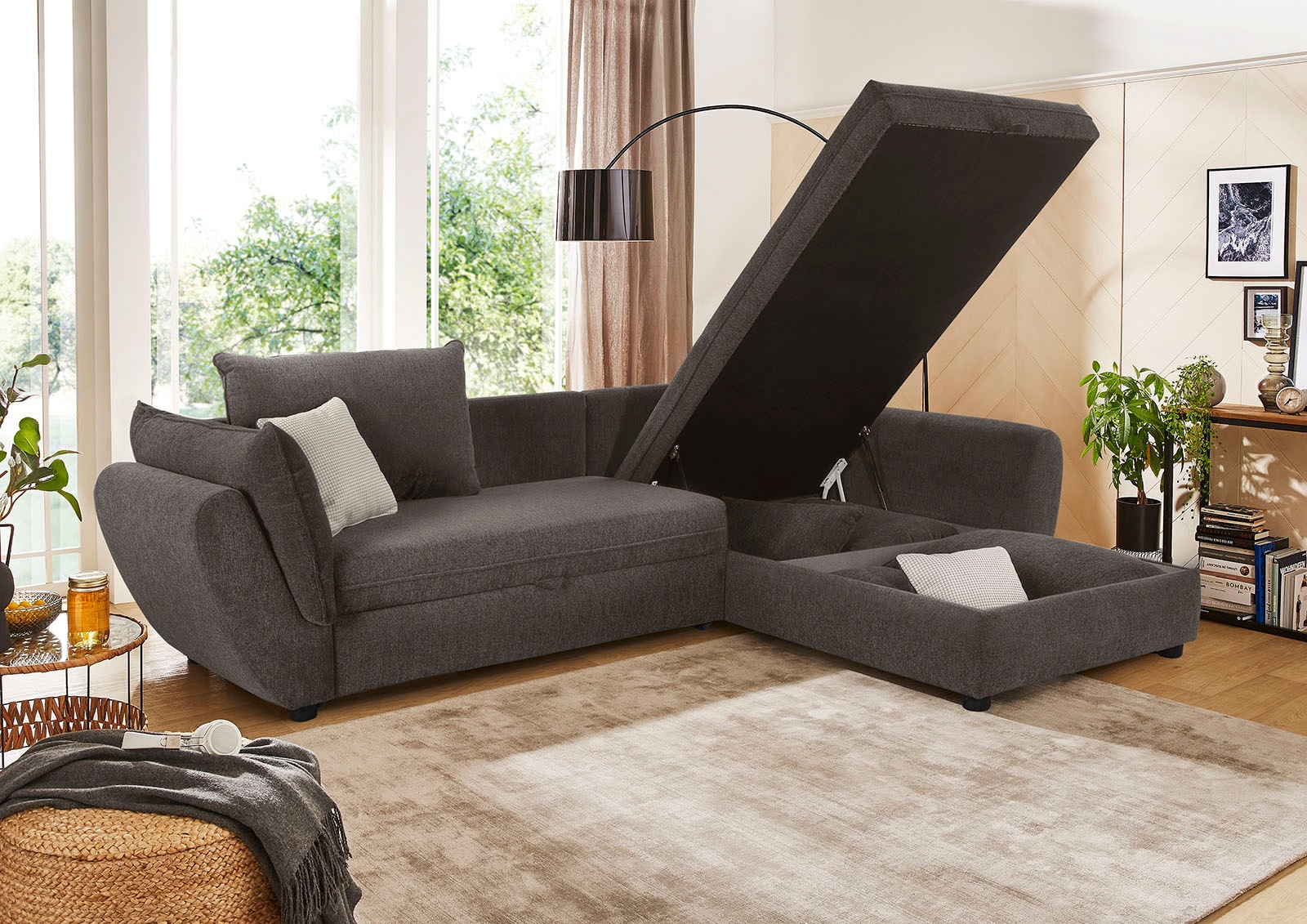 Jockenhöfer Gruppe Canapé d'angle »Jerez L-Form« mit Bett-und Relaxfunktion,Stauraum/Bettkasten,Wellenfederung,Ottomane