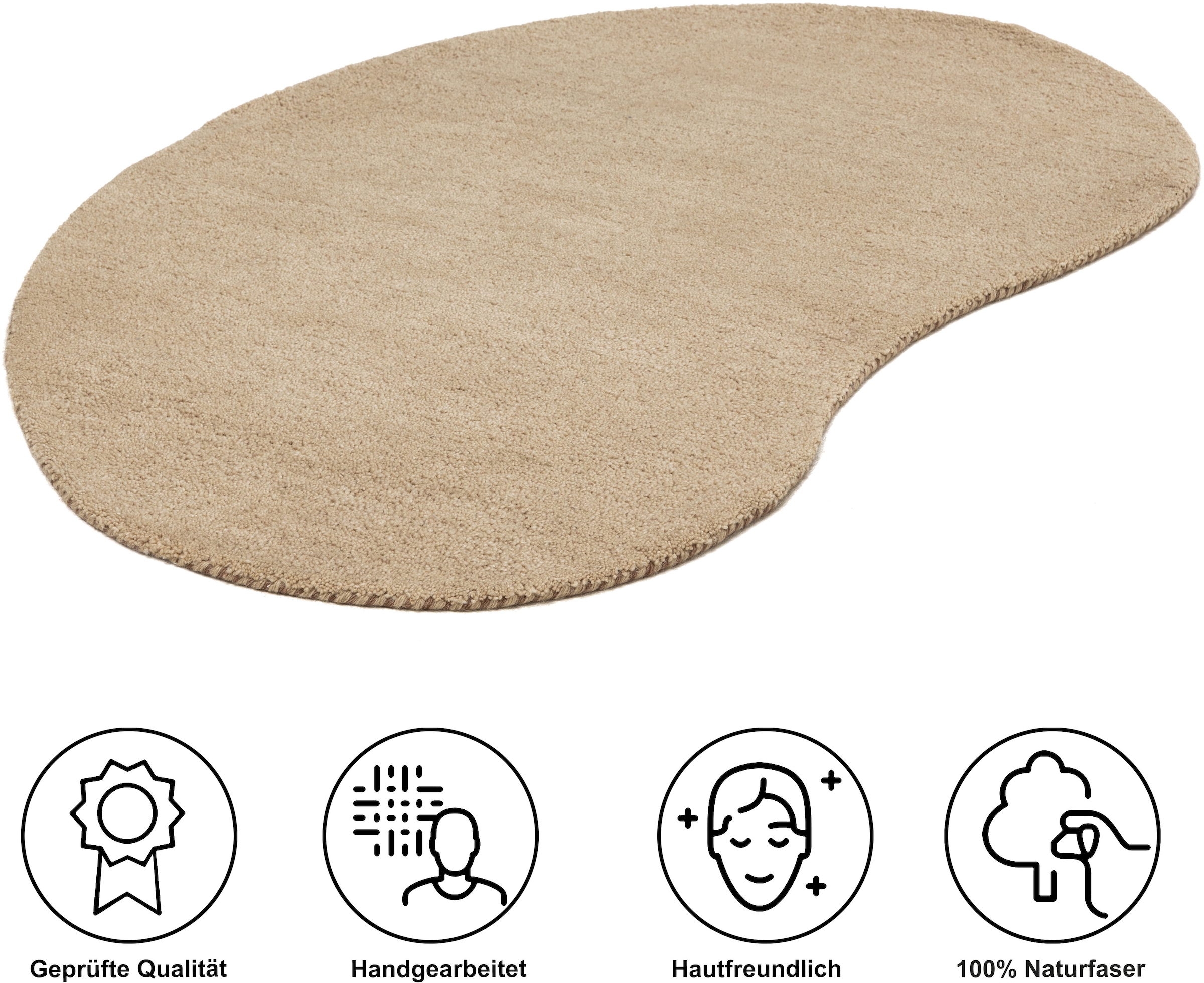 THEKO Tapis en laine »Gabbeh Uni, Handgefertigt, Teppich, meliert, reine Wolle,« ovale 14 mm Höhe Schlafzimmer, Wohnzimmer, Esszimmer, auch als Läufer, eckig  oder rund