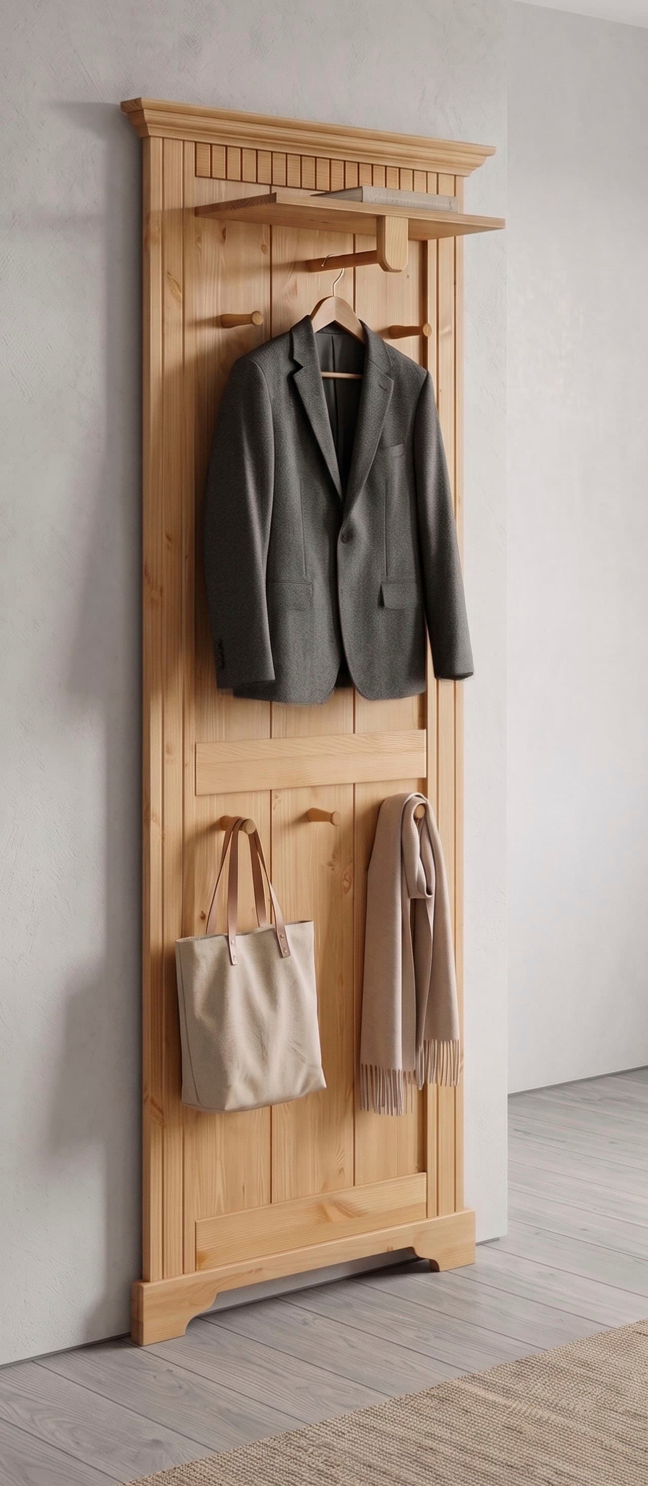GOODproduct Panneau de vestiaire »Rustic« en pin massif, hauteur 190 cm, avec étagère, crochets en bois