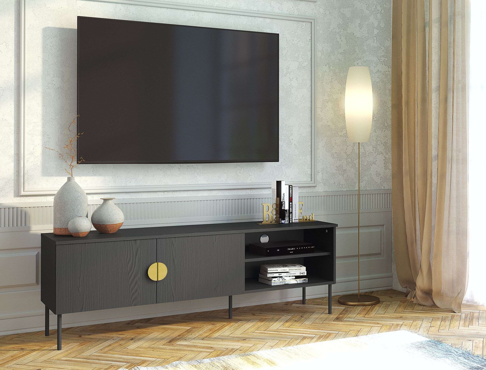 Home affaire Table basse »BELLOT TV-Schrank mit 2 Türen, Masse B/T/H: 160/40/53,6 cm« 1 cuis tlg. schwarze Farbe, mit holzähnlicher Struktur